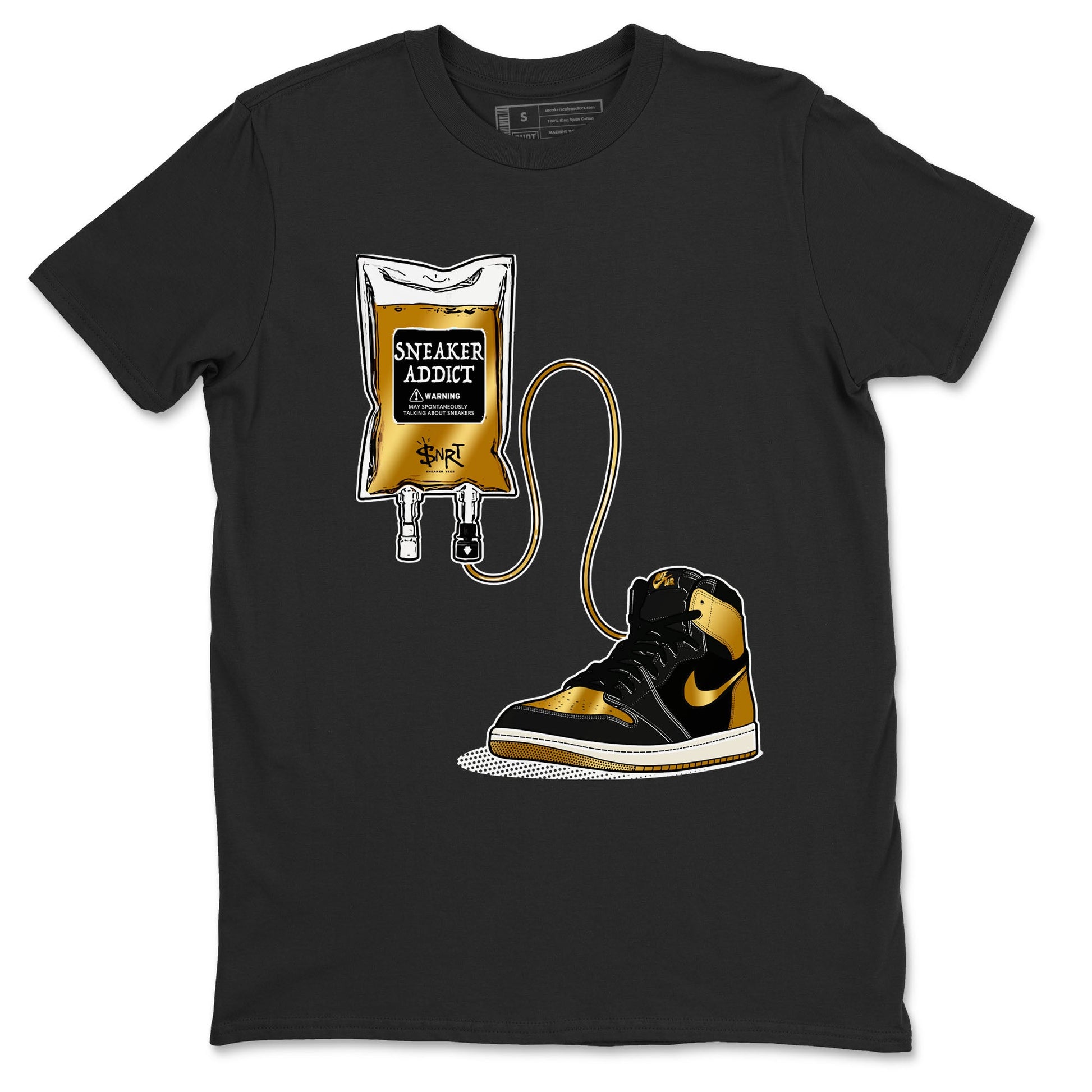 1s Black Metallic Gold shirts to match jordans Sneaker Therapy sneaker match tees Jordan 1 High OG Black and Gold SNRT Sneaker Release Tees unisex cotton Black 2 crew neck shirts