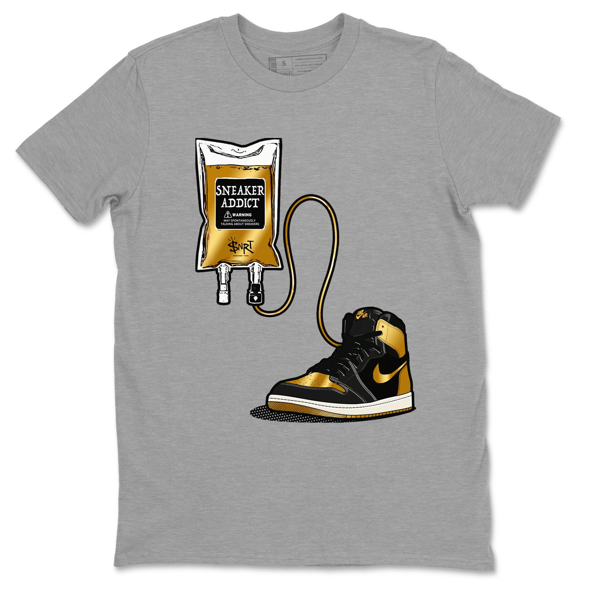 1s Black Metallic Gold shirts to match jordans Sneaker Therapy sneaker match tees Jordan 1 High OG Black and Gold SNRT Sneaker Release Tees unisex cotton Heather Grey 2 crew neck shirts