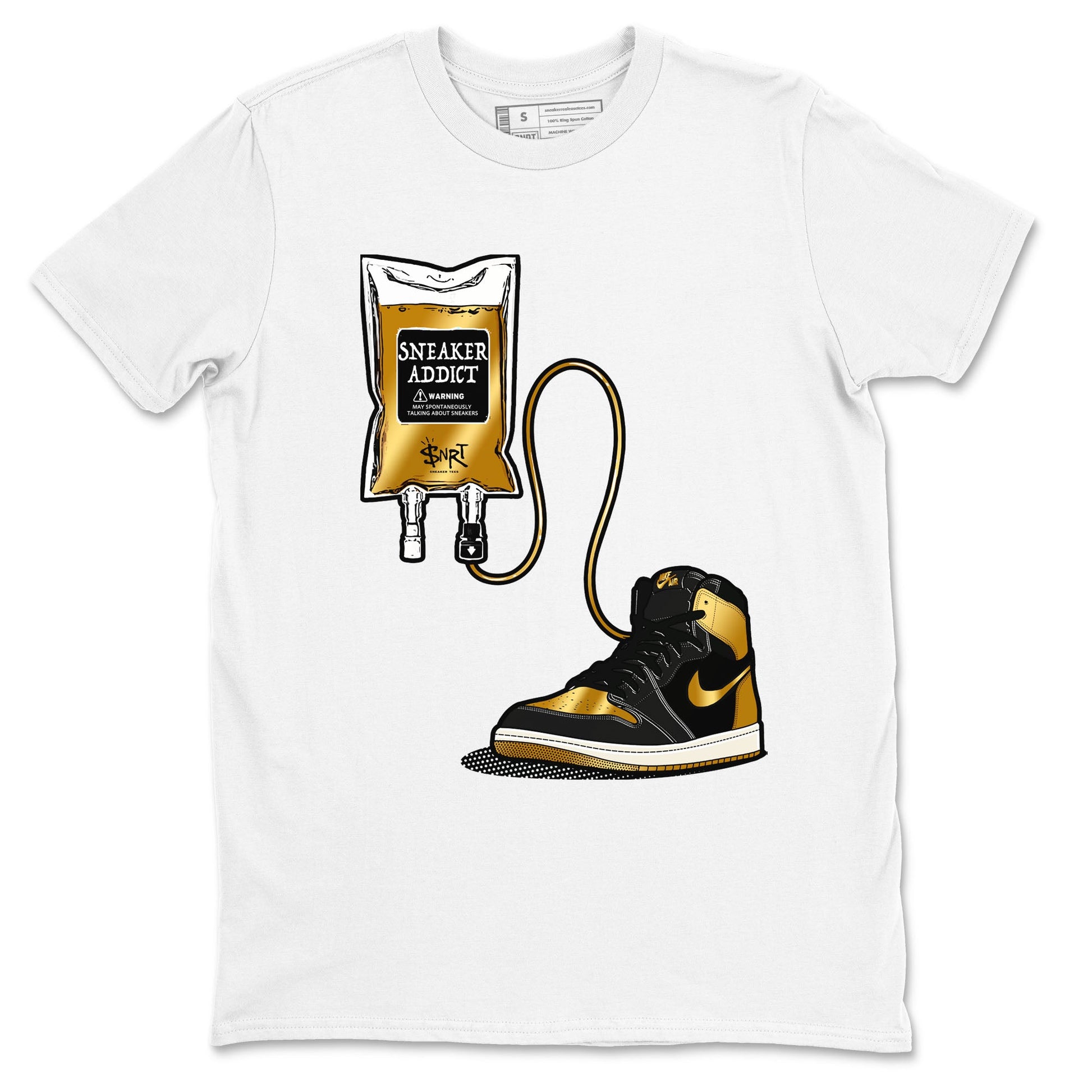 1s Black Metallic Gold shirts to match jordans Sneaker Therapy sneaker match tees Jordan 1 High OG Black and Gold SNRT Sneaker Release Tees unisex cotton White 2 crew neck shirts