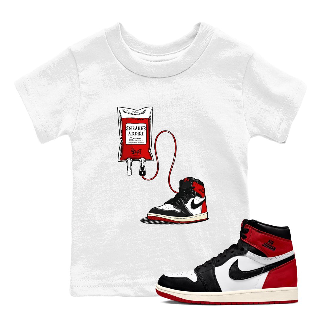 1s Black Toe Reimagined shirts to match jordans Sneaker Therapy sneaker match tees Air Jordan 1 Black Toe Reimagined SNRT Sneaker Release Tees Youth Baby White 1 crew neck shirts
