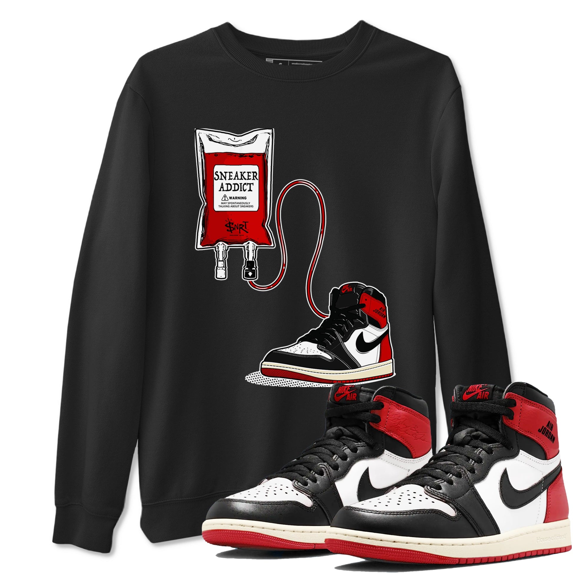 1s Black Toe Reimagined shirts to match jordans Sneaker Therapy sneaker match tees Air Jordan 1 Black Toe Reimagined SNRT Sneaker Release Tees unisex cotton Black 1 crew neck shirts