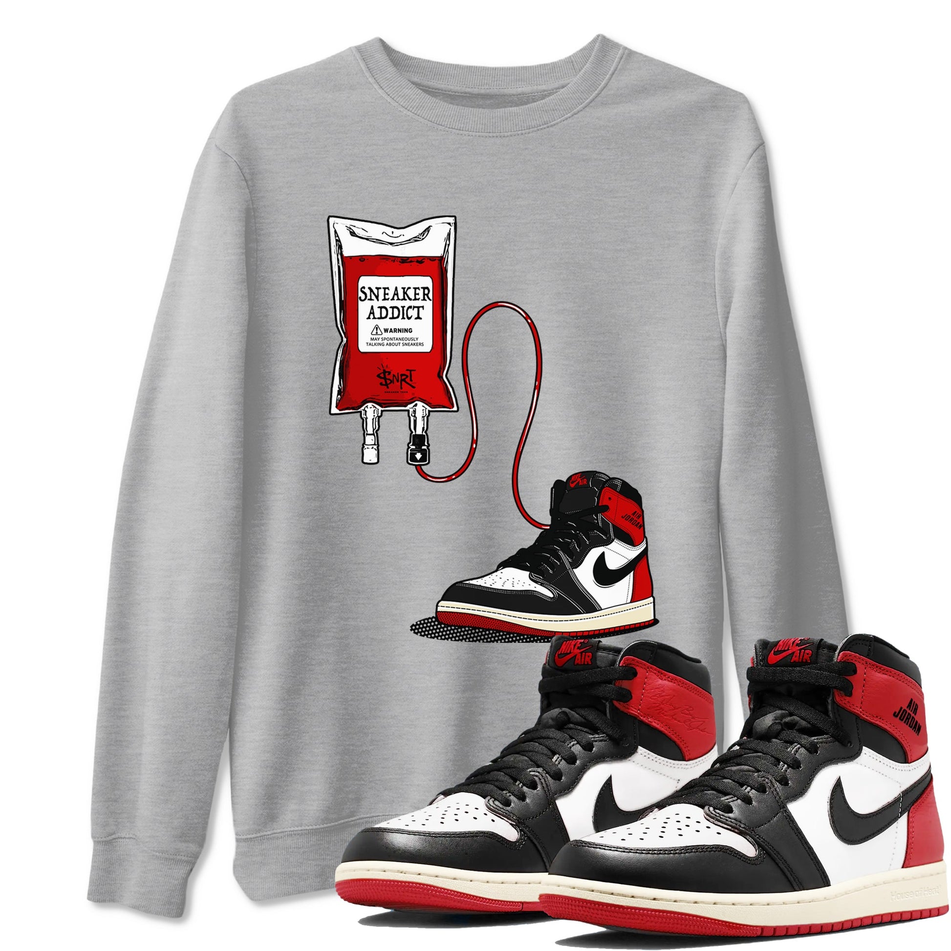 1s Black Toe Reimagined shirts to match jordans Sneaker Therapy sneaker match tees Air Jordan 1 Black Toe Reimagined SNRT Sneaker Release Tees unisex cotton Heather Grey 1 crew neck shirts