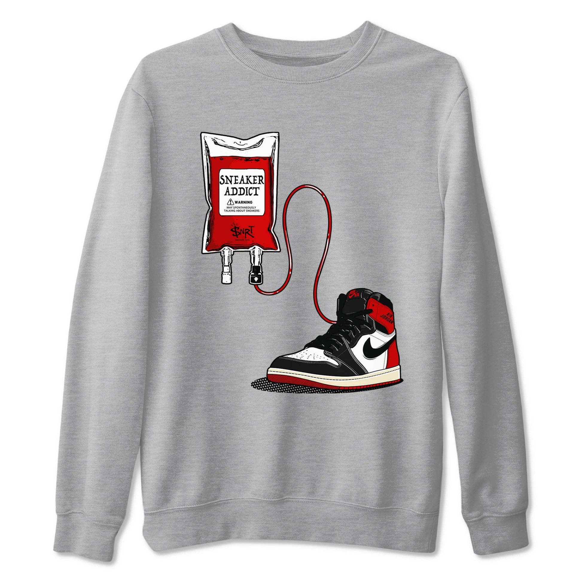 1s Black Toe Reimagined shirts to match jordans Sneaker Therapy sneaker match tees Air Jordan 1 Black Toe Reimagined SNRT Sneaker Release Tees unisex cotton Heather Grey 2 crew neck shirts