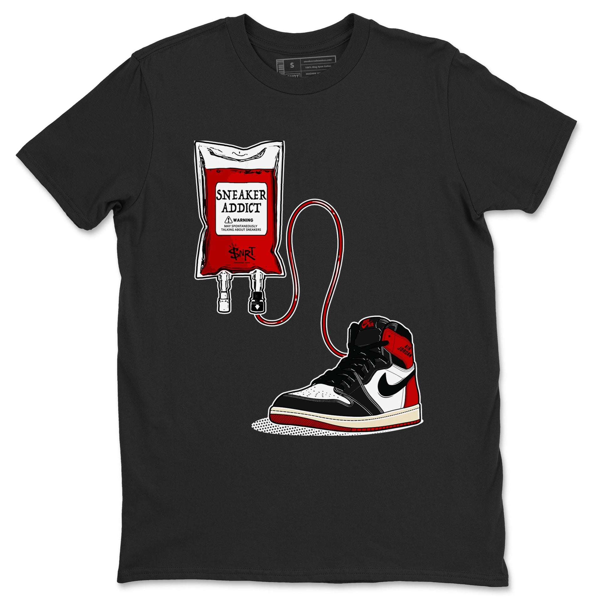 1s Black Toe Reimagined shirts to match jordans Sneaker Therapy sneaker match tees Air Jordan 1 Black Toe Reimagined SNRT Sneaker Release Tees unisex cotton Black 2 crew neck shirts