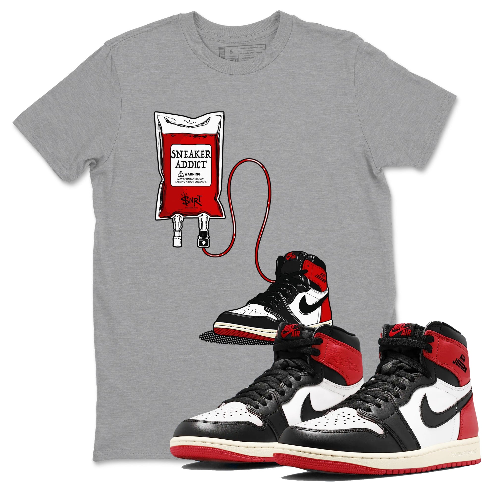 1s Black Toe Reimagined shirts to match jordans Sneaker Therapy sneaker match tees Air Jordan 1 Black Toe Reimagined SNRT Sneaker Release Tees unisex cotton Heather Grey 1 crew neck shirts