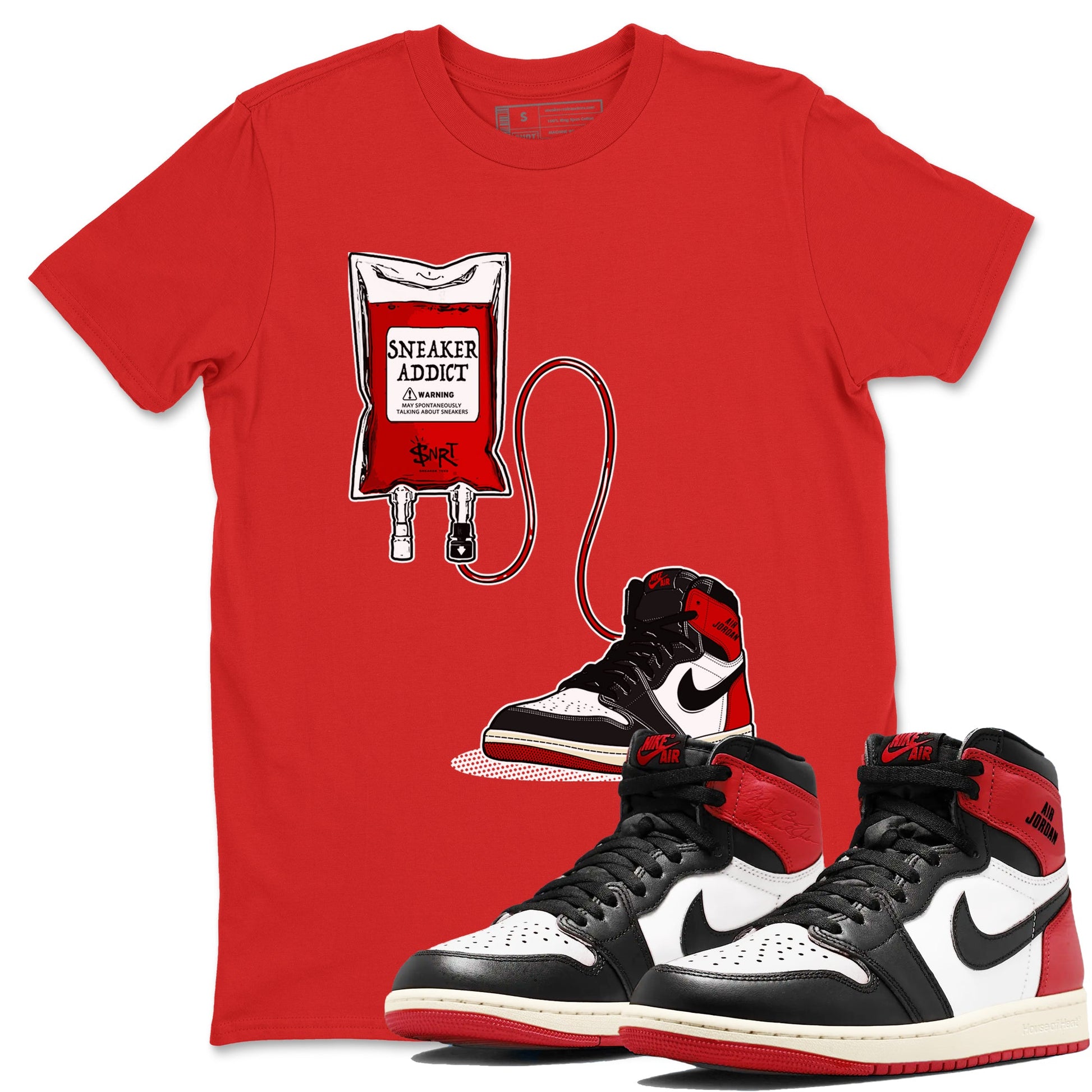 1s Black Toe Reimagined shirts to match jordans Sneaker Therapy sneaker match tees Air Jordan 1 Black Toe Reimagined SNRT Sneaker Release Tees unisex cotton Red 1 crew neck shirts