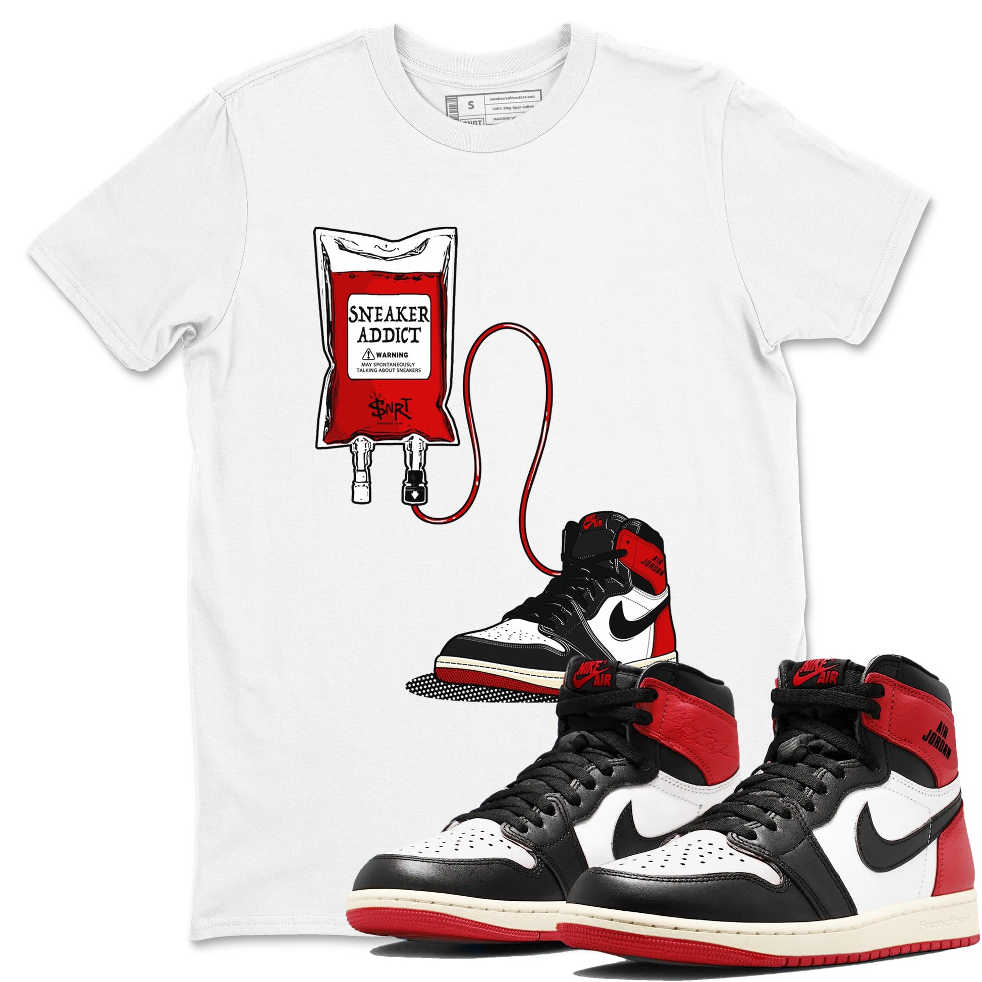1s Black Toe Reimagined shirts to match jordans Sneaker Therapy sneaker match tees Air Jordan 1 Black Toe Reimagined SNRT Sneaker Release Tees unisex cotton White 1 crew neck shirts