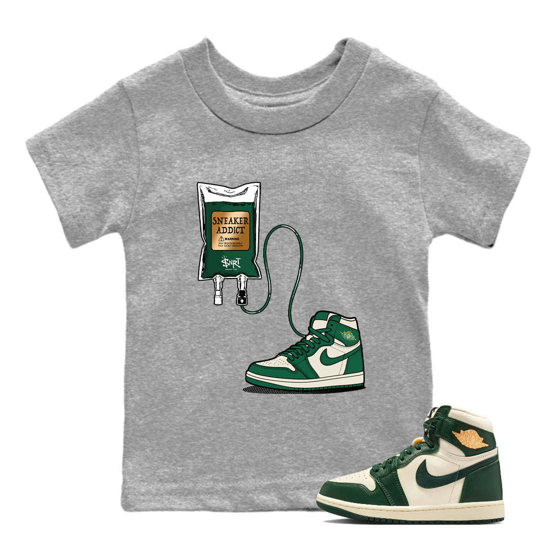 Sneaker Threads – Sneaker Tees To Match Air Jordan 1 Pro Green – Sneaker Therapy Youth Graphic Tee Heather Grey 1. Perfect for Jordan releases 2025 colorways.