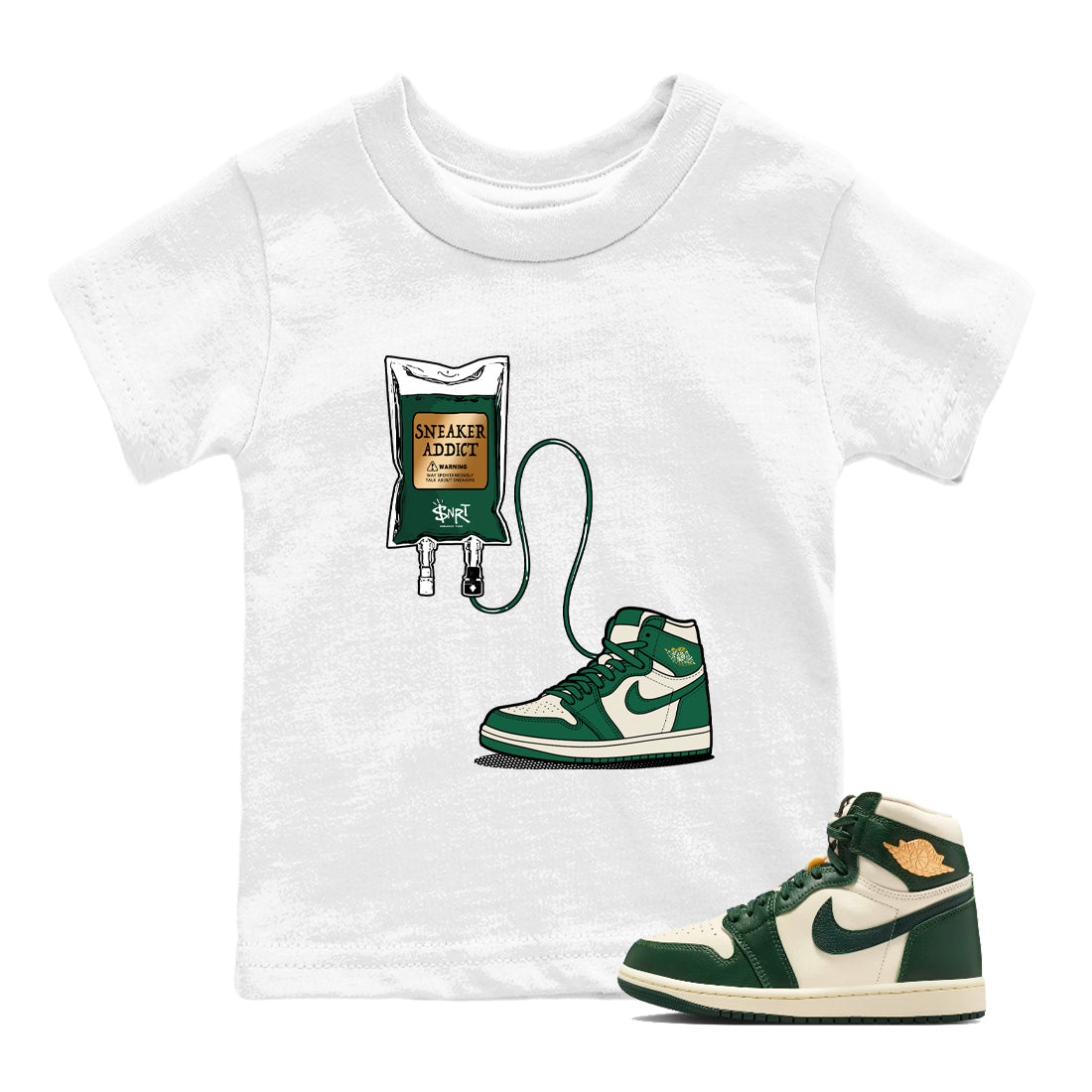 Sneaker Threads – Sneaker Tees To Match Air Jordan 1 Pro Green – Sneaker Therapy Youth Graphic Tee White 1. Perfect for Jordan releases 2025 colorways.