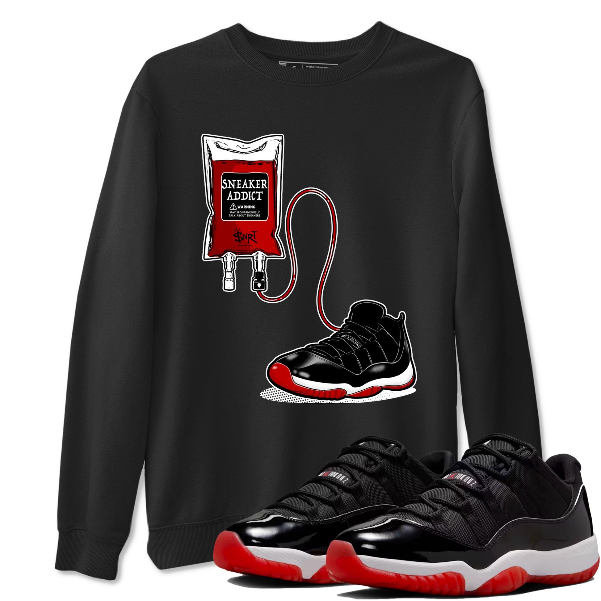 Air Jordan 11 Low Bred sneaker match tee Sneaker Therapy sneaker match tees Air Jordan 11 Bred best t-shirts to match jordans SNRT Sneaker Tees unisex cotton Black 1 shirts