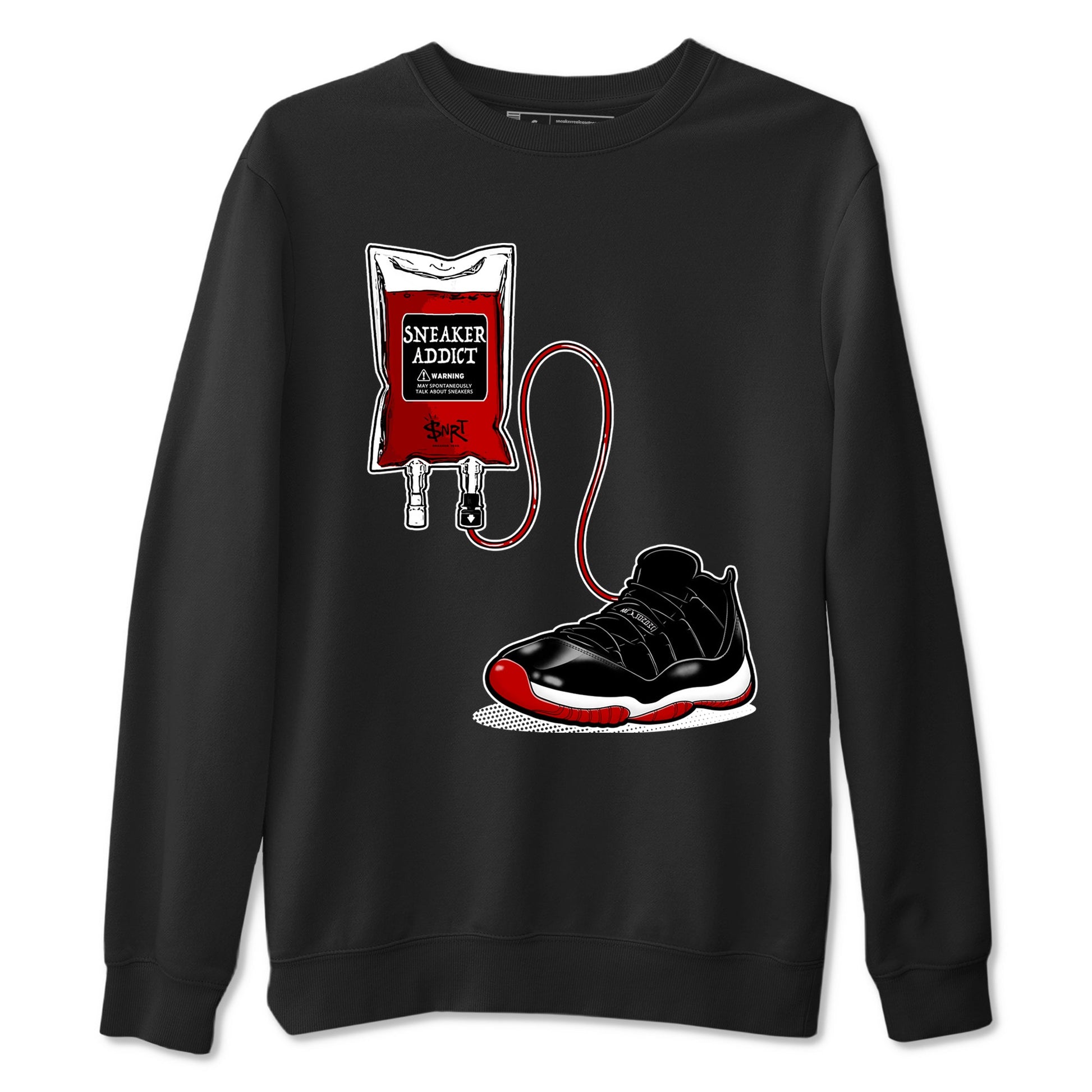 Air Jordan 11 Low Bred sneaker match tee Sneaker Therapy sneaker match tees Air Jordan 11 Bred best t-shirts to match jordans SNRT Sneaker Tees unisex cotton Black 2 shirts