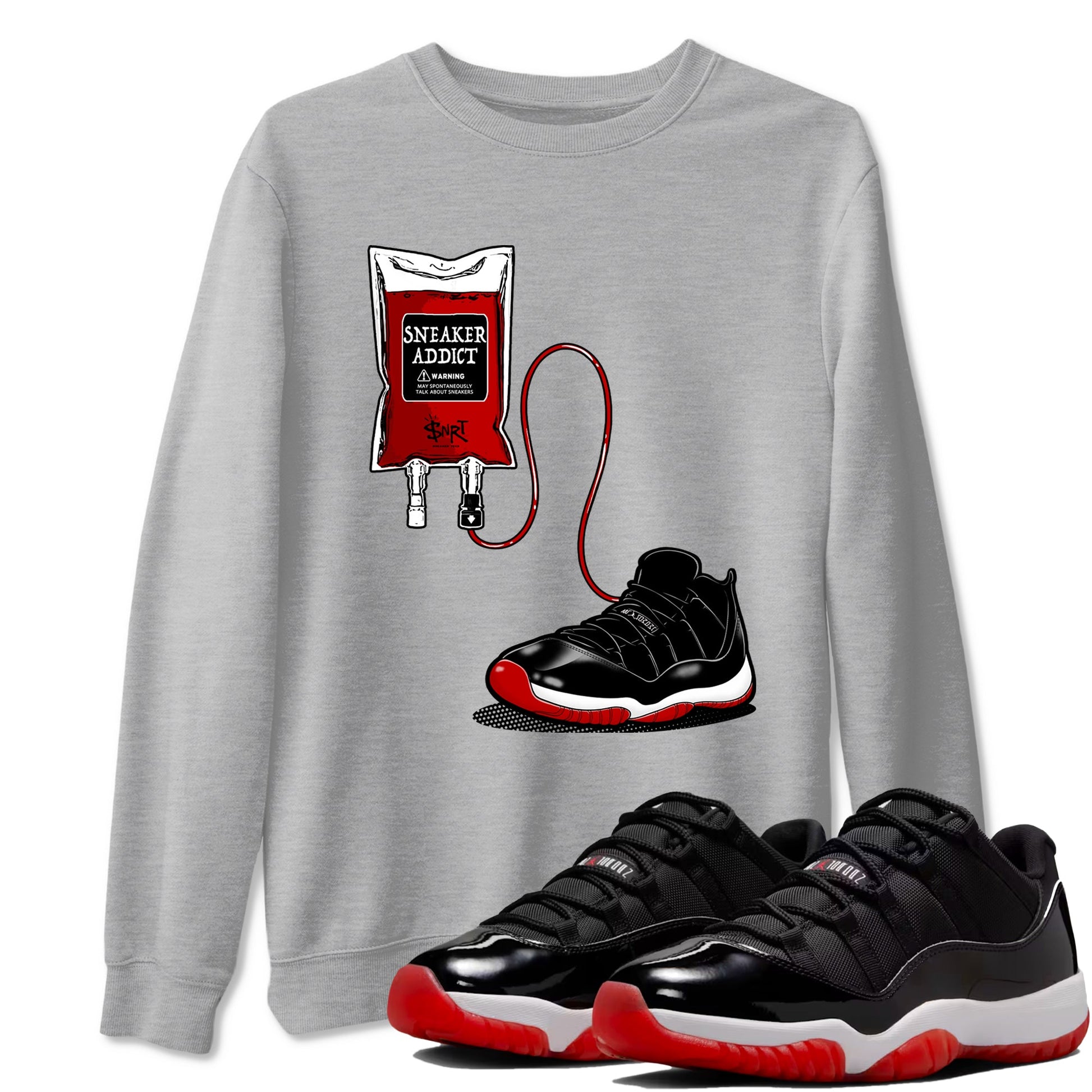 Air Jordan 11 Low Bred sneaker match tee Sneaker Therapy sneaker match tees Air Jordan 11 Bred best t-shirts to match jordans SNRT Sneaker Tees unisex cotton Heather Grey 1 shirts