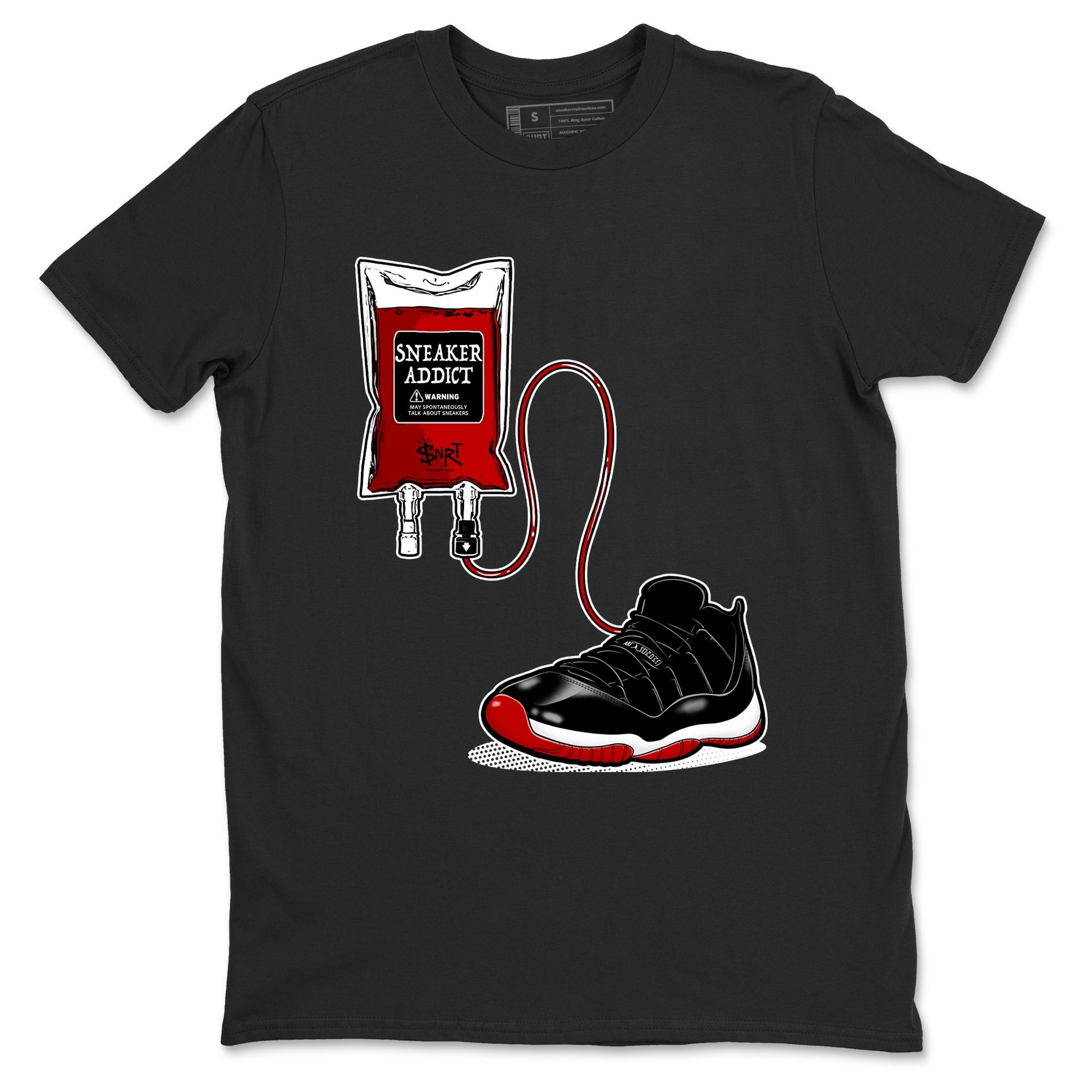 Air Jordan 11 Low Bred sneaker match tee Sneaker Therapy sneaker match tees Air Jordan 11 Bred best t-shirts to match jordans SNRT Sneaker Tees unisex cotton Black 2 shirts