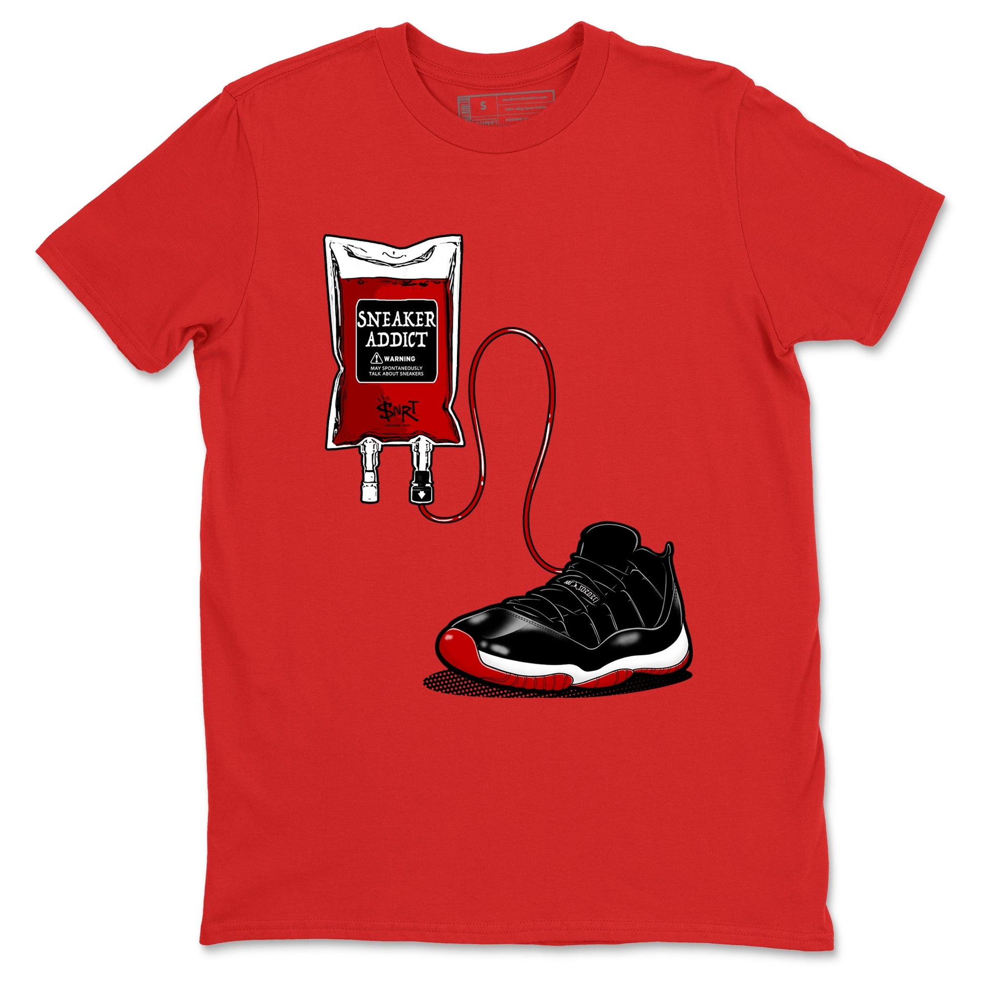 Air Jordan 11 Low Bred sneaker match tee Sneaker Therapy sneaker match tees Air Jordan 11 Bred best t-shirts to match jordans SNRT Sneaker Tees unisex cotton Red 2 shirts