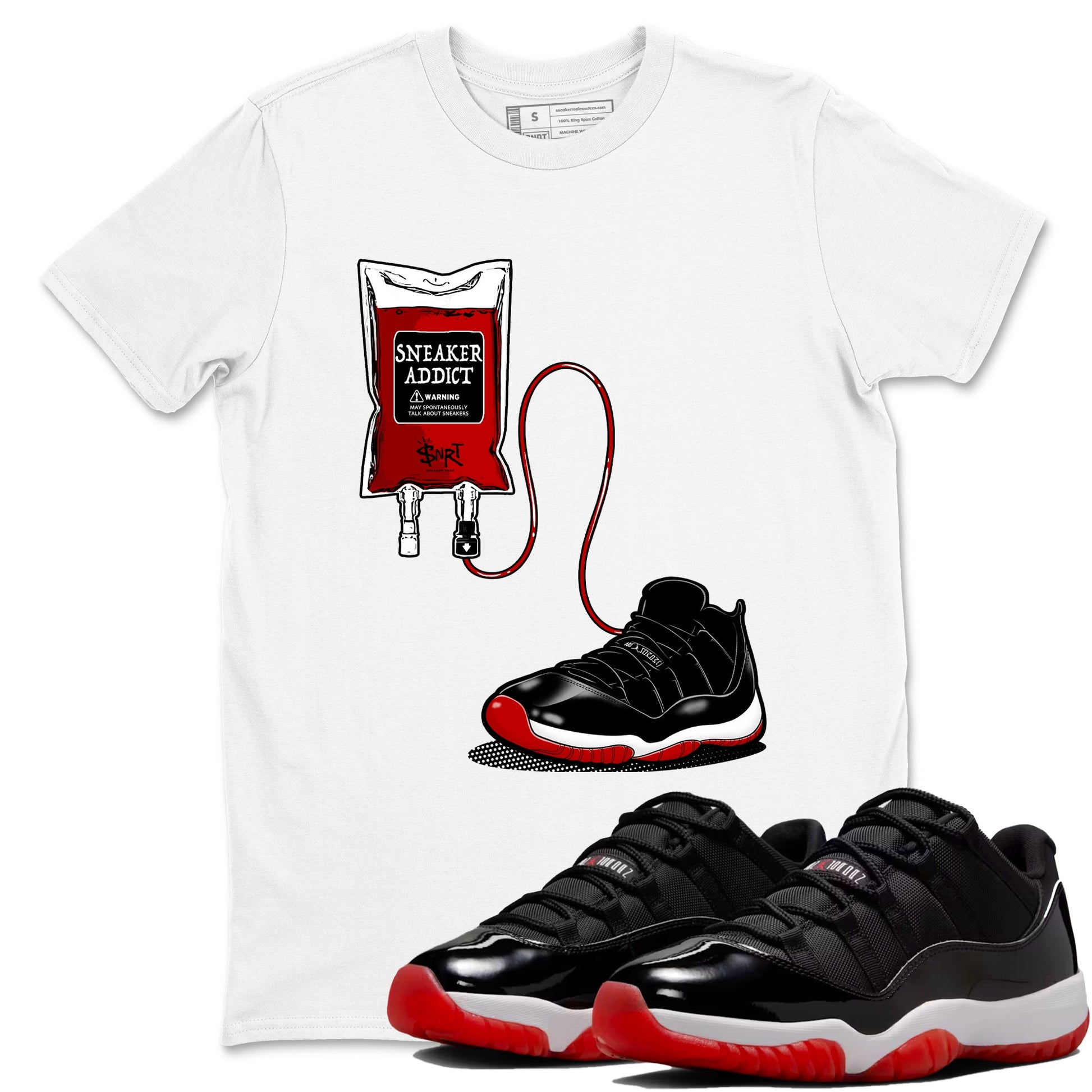 Air Jordan 11 Low Bred sneaker match tee Sneaker Therapy sneaker match tees Air Jordan 11 Bred best t-shirts to match jordans SNRT Sneaker Tees unisex cotton White 1 shirts