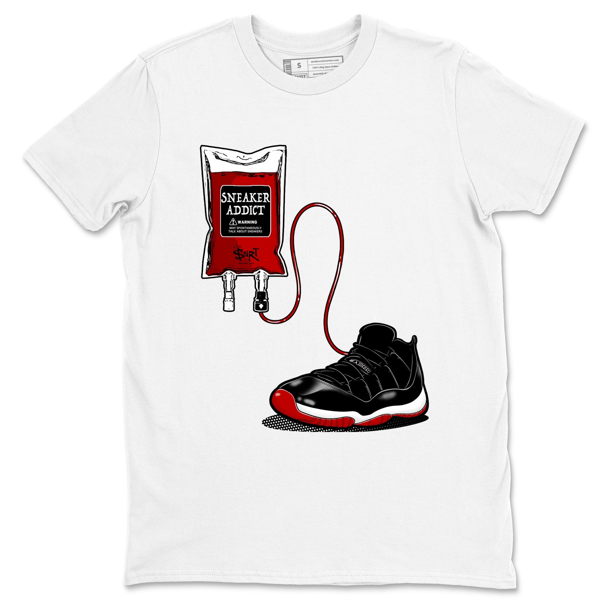 Air Jordan 11 Low Bred sneaker match tee Sneaker Therapy sneaker match tees Air Jordan 11 Bred best t-shirts to match jordans SNRT Sneaker Tees unisex cotton White 2 shirts