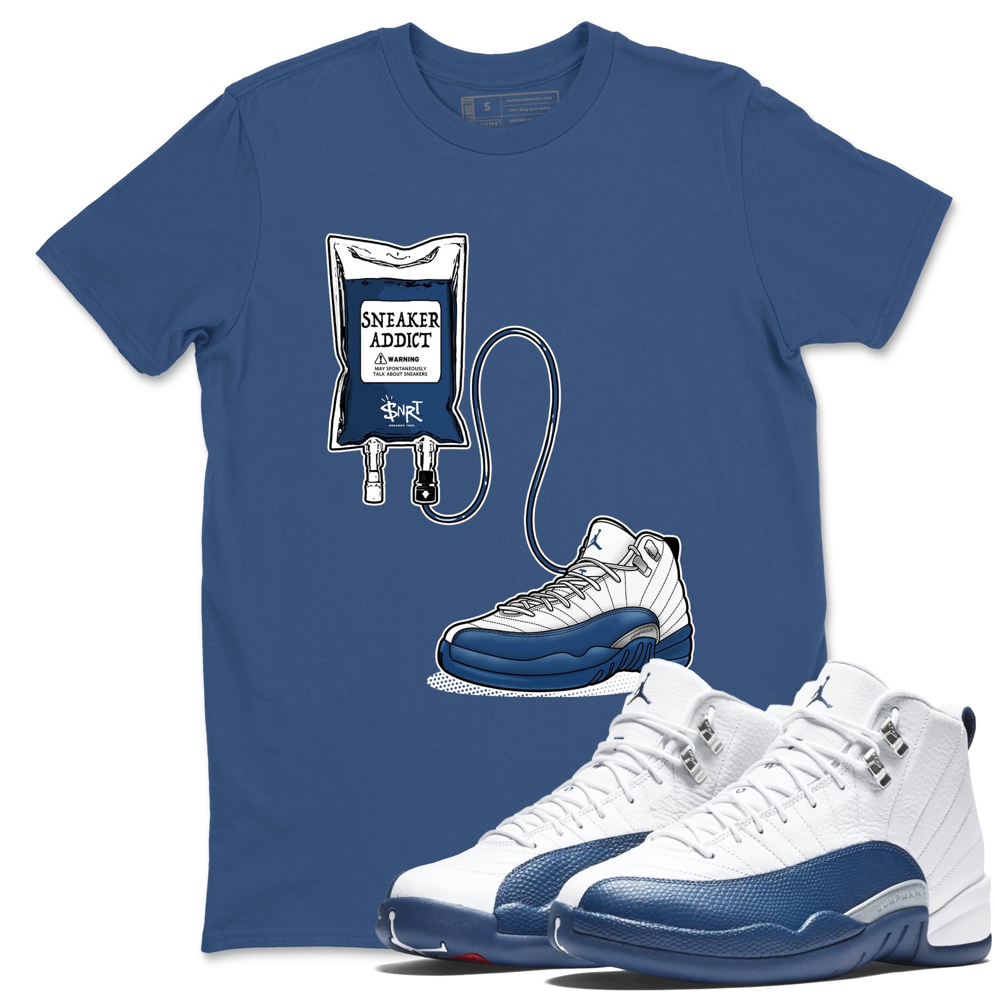 Sneaker Therapy sneaker match t-shirt t-shirts to match jordans, dunks, yeezys Air Jordan 12 French Blue sneakers, shown in Denim Blue 1.