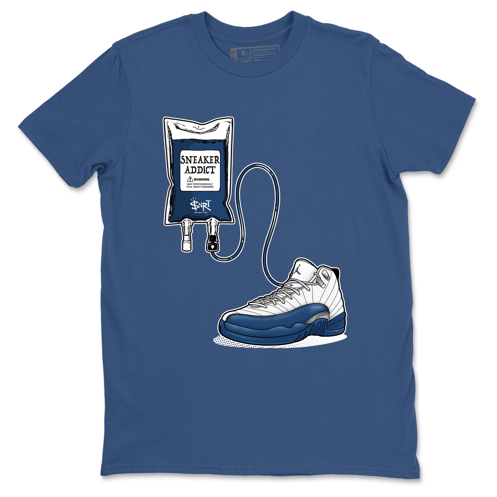Sneaker Therapy sneaker match t-shirt t-shirts to match jordans, dunks, yeezys Air Jordan 12 French Blue sneakers, shown in Denim Blue 2.