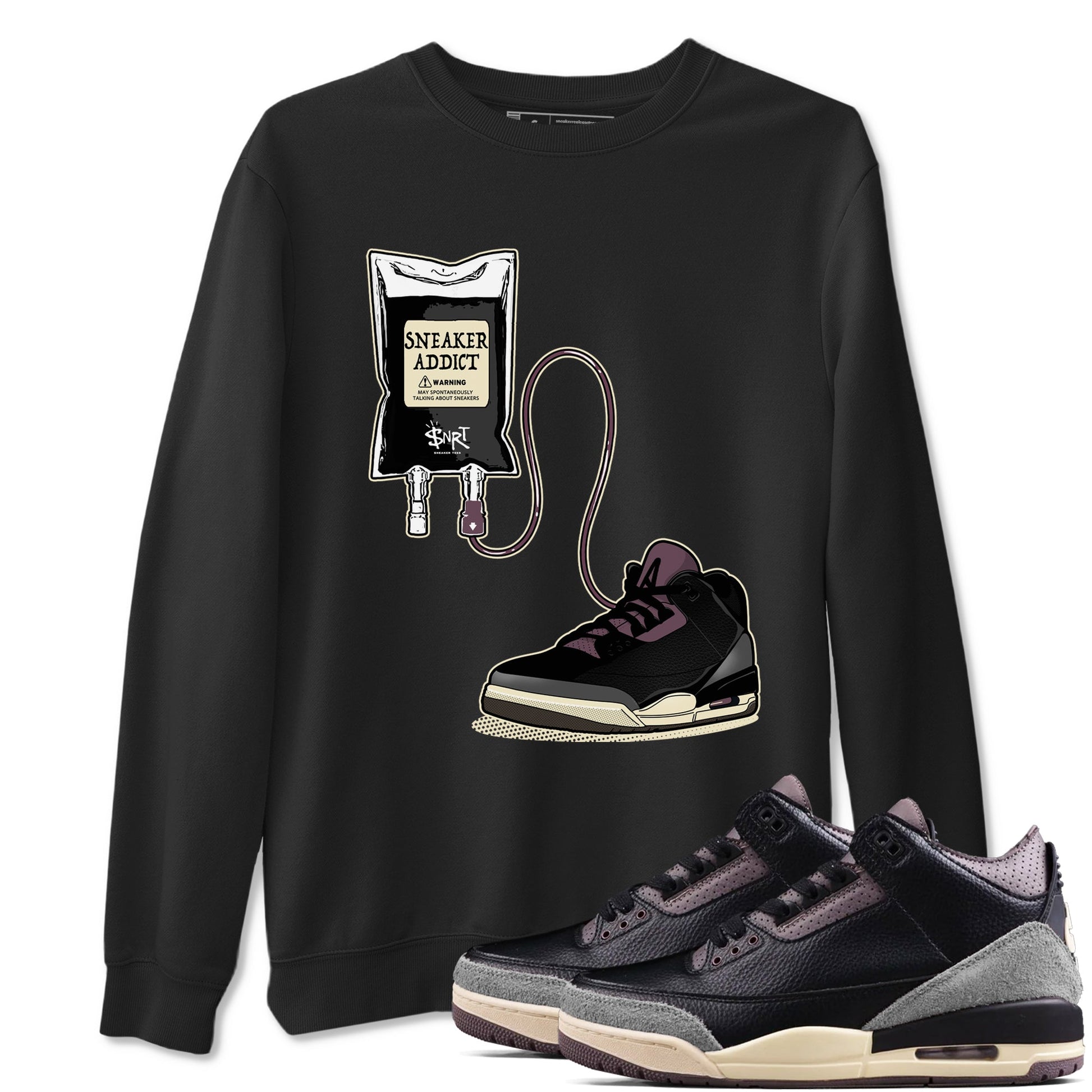 3s A Ma Maniere x Black shirts to match jordans Sneaker Therapy sneaker match tees Air Jordan 3 A Ma Maniere x Black And Flat Pewter SNRT Sneaker Release Tees unisex cotton Black 1 crew neck shirts