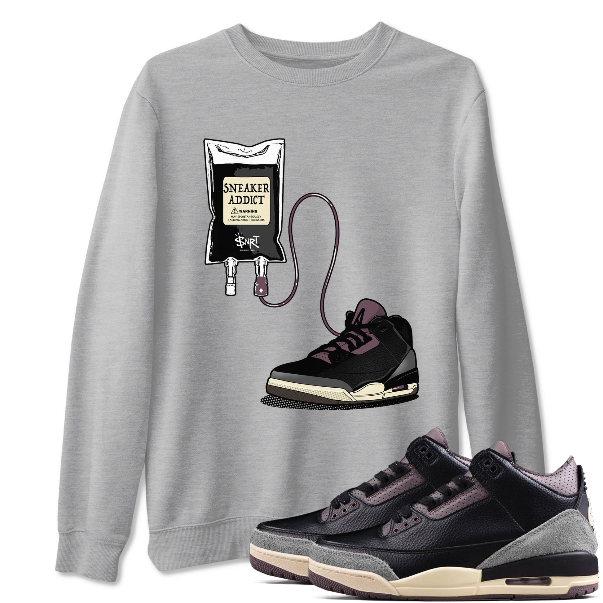 3s A Ma Maniere x Black shirts to match jordans Sneaker Therapy sneaker match tees Air Jordan 3 A Ma Maniere x Black And Flat Pewter SNRT Sneaker Release Tees unisex cotton Heather Grey 1 crew neck shirts