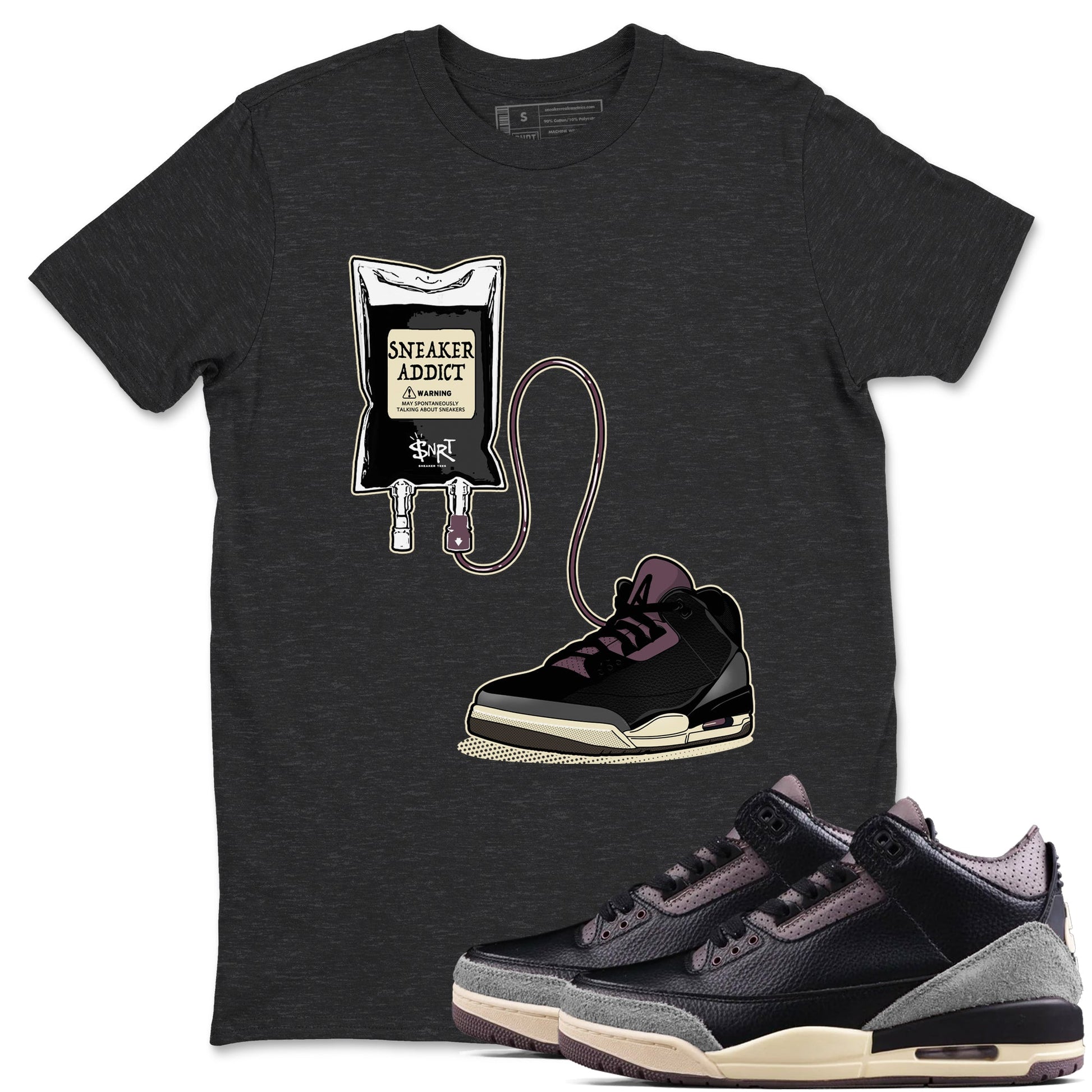 3s A Ma Maniere x Black shirts to match jordans Sneaker Therapy sneaker match tees Air Jordan 3 A Ma Maniere x Black And Flat Pewter SNRT Sneaker Release Tees unisex cotton Charcoal Heather 1 crew neck shirts