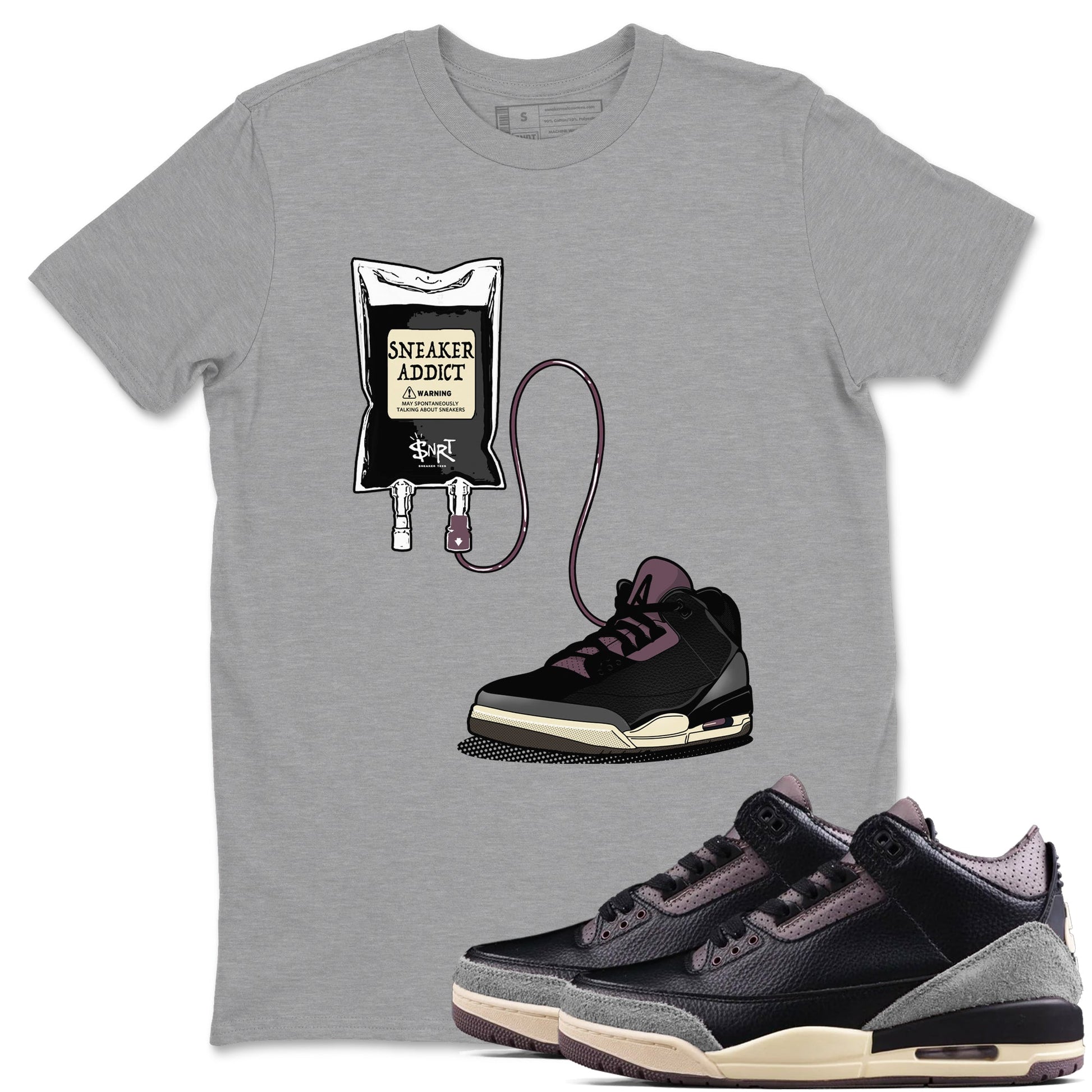 3s A Ma Maniere x Black shirts to match jordans Sneaker Therapy sneaker match tees Air Jordan 3 A Ma Maniere x Black And Flat Pewter SNRT Sneaker Release Tees unisex cotton Heather Grey 1 crew neck shirts