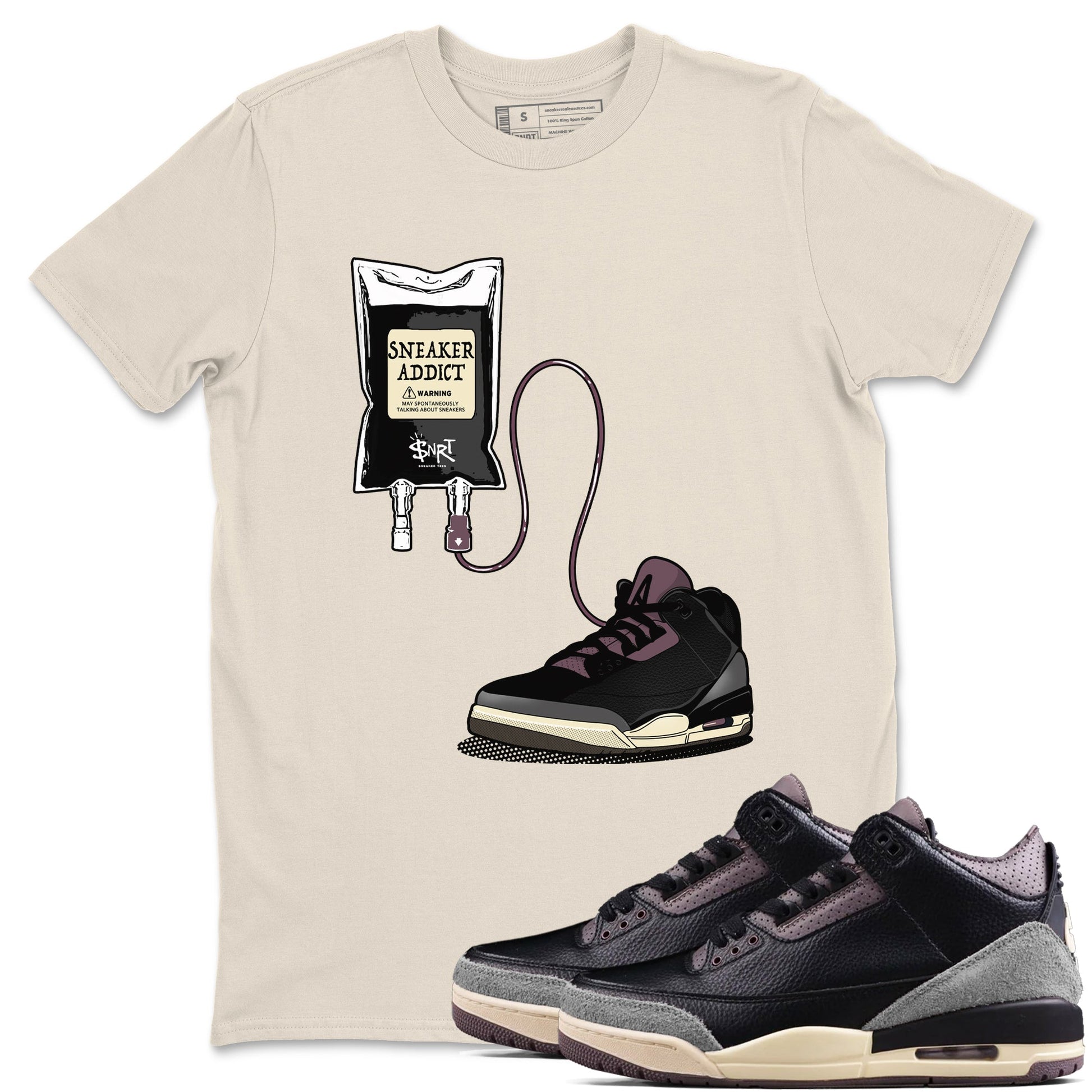 3s A Ma Maniere x Black shirts to match jordans Sneaker Therapy sneaker match tees Air Jordan 3 A Ma Maniere x Black And Flat Pewter SNRT Sneaker Release Tees unisex cotton Natural 1 crew neck shirts