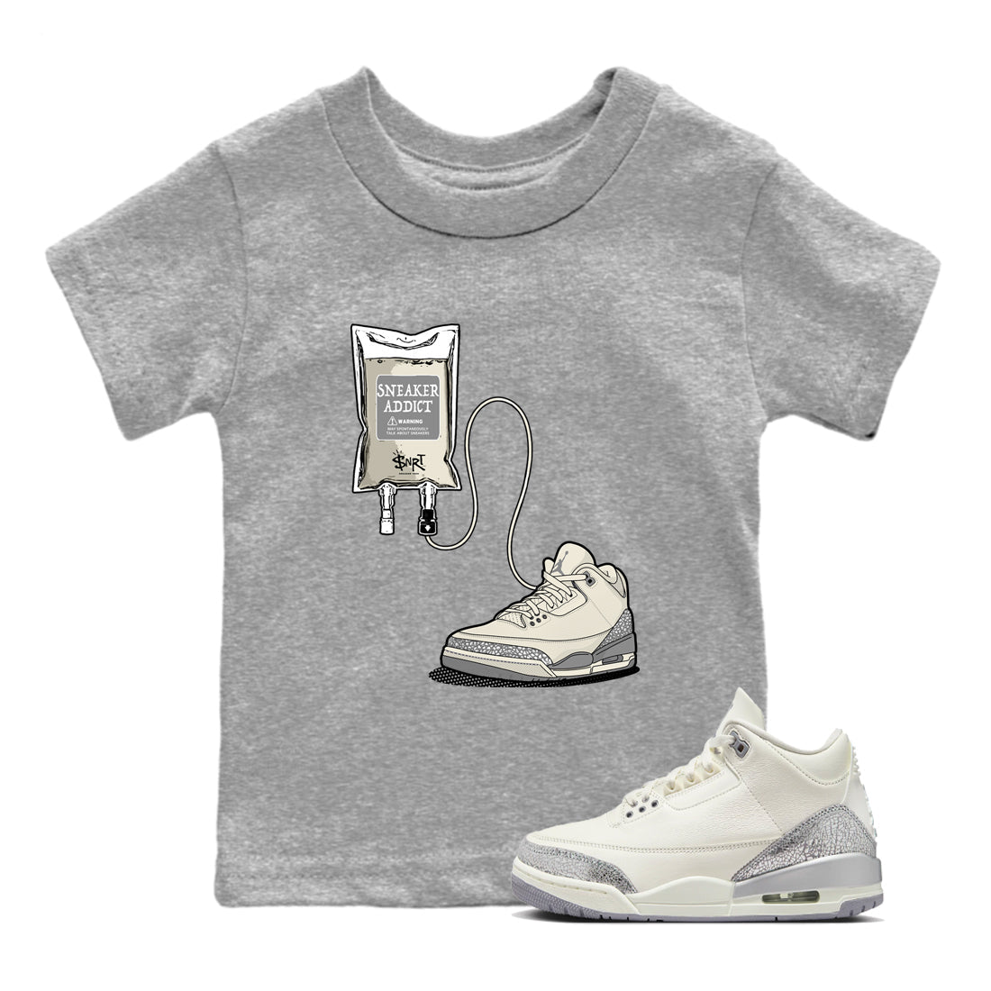 3s WMNS Sail and Cement Grey shirts to match jordans Sneaker Therapy graphic tees Air Jordan 3 Sail and Cement Grey match shoes to clothes SNRT Sneaker Tees Youth Baby Heather Grey 1 tee