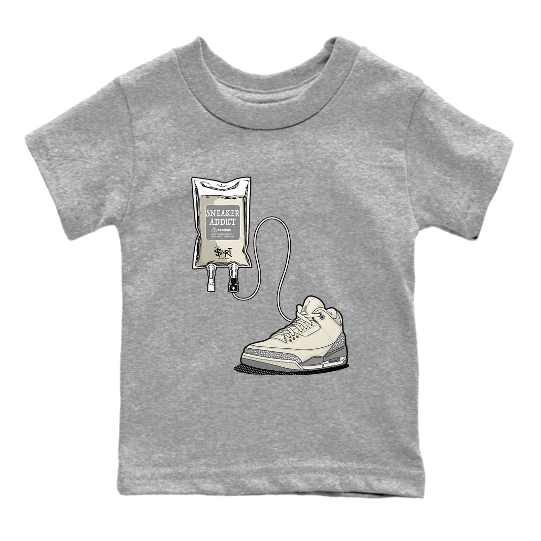 3s WMNS Sail and Cement Grey shirts to match jordans Sneaker Therapy graphic tees Air Jordan 3 Sail and Cement Grey match shoes to clothes SNRT Sneaker Tees Youth Baby Heather Grey 2 tee