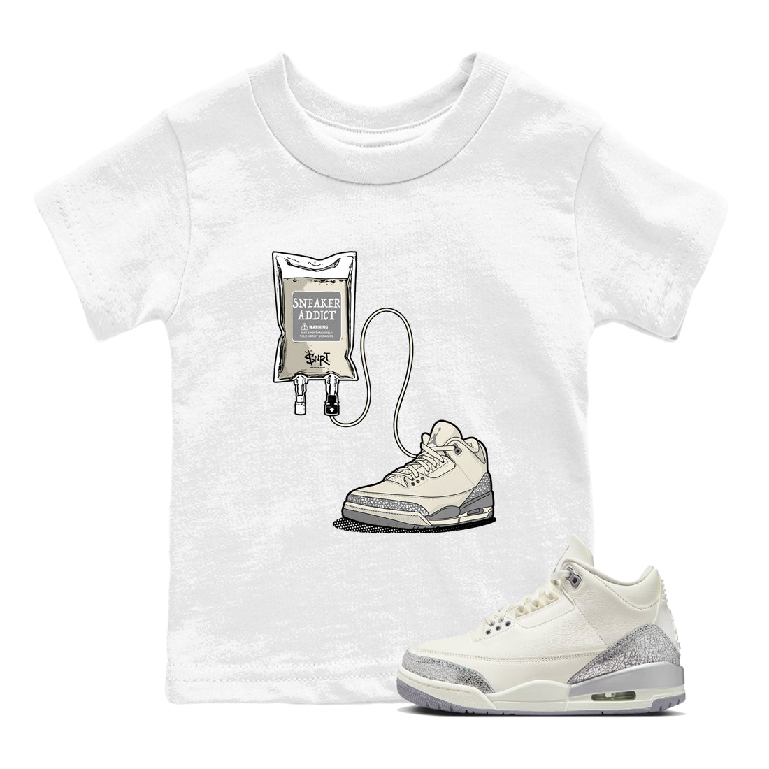 3s WMNS Sail and Cement Grey shirts to match jordans Sneaker Therapy graphic tees Air Jordan 3 Sail and Cement Grey match shoes to clothes SNRT Sneaker Tees Youth Baby White 1 tee