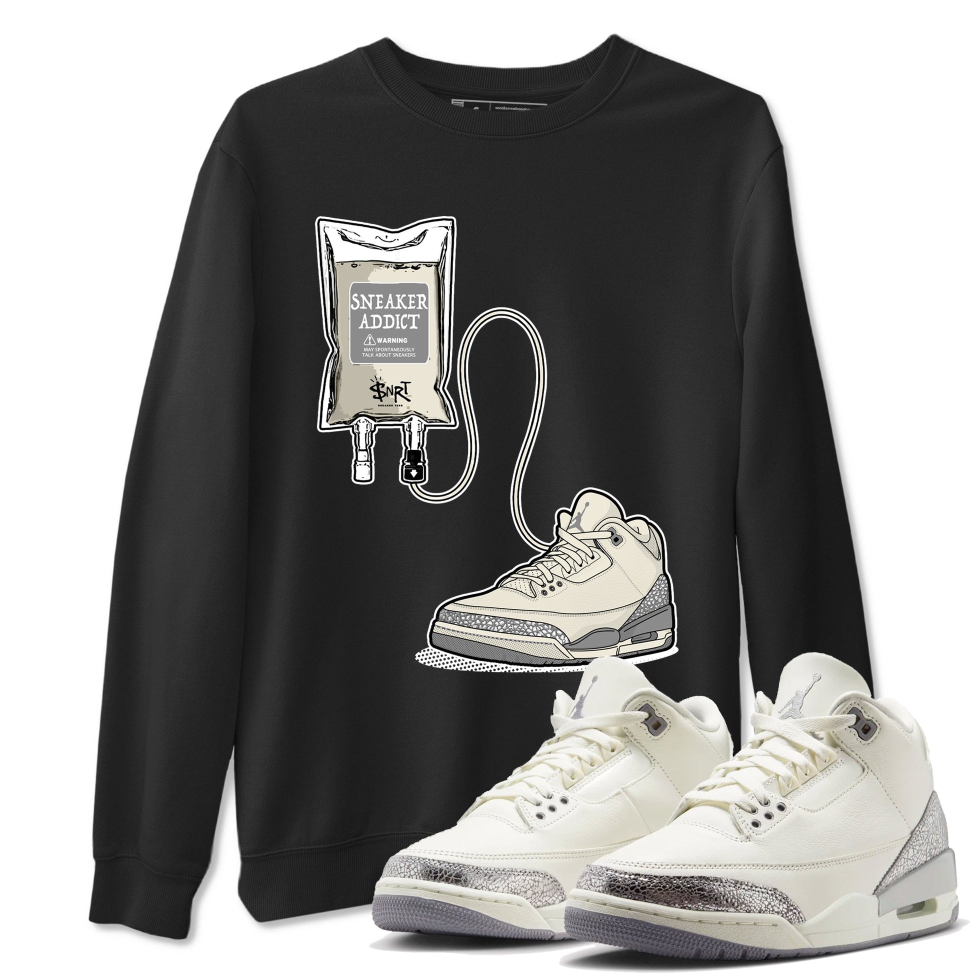 3s WMNS Sail and Cement Grey shirts to match jordans Sneaker Therapy graphic tees Air Jordan 3 Sail and Cement Grey match shoes to clothes SNRT Sneaker Tees unisex cotton Black 1 shirts