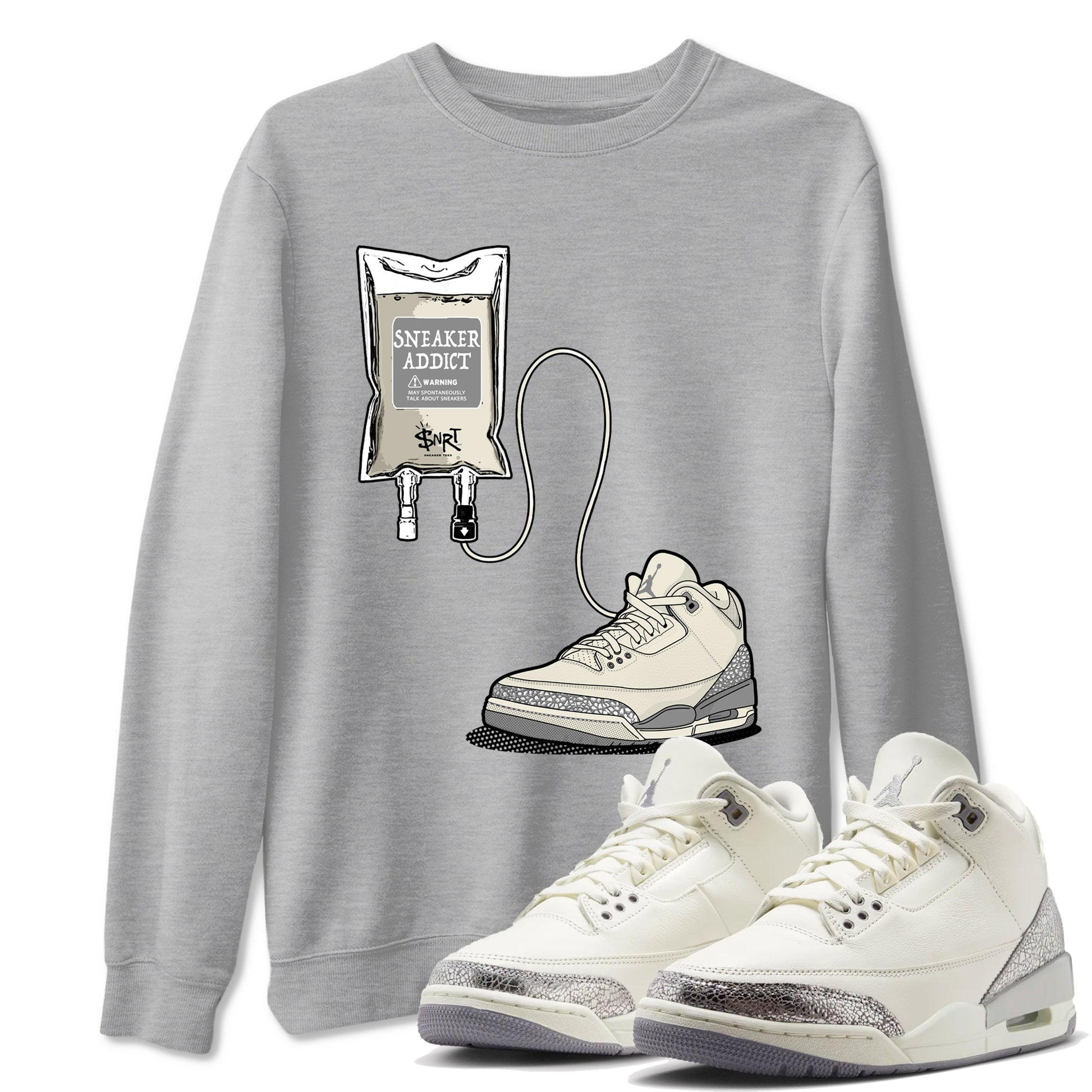 3s WMNS Sail and Cement Grey shirts to match jordans Sneaker Therapy graphic tees Air Jordan 3 Sail and Cement Grey match shoes to clothes SNRT Sneaker Tees unisex cotton Heather Grey 1 shirts
