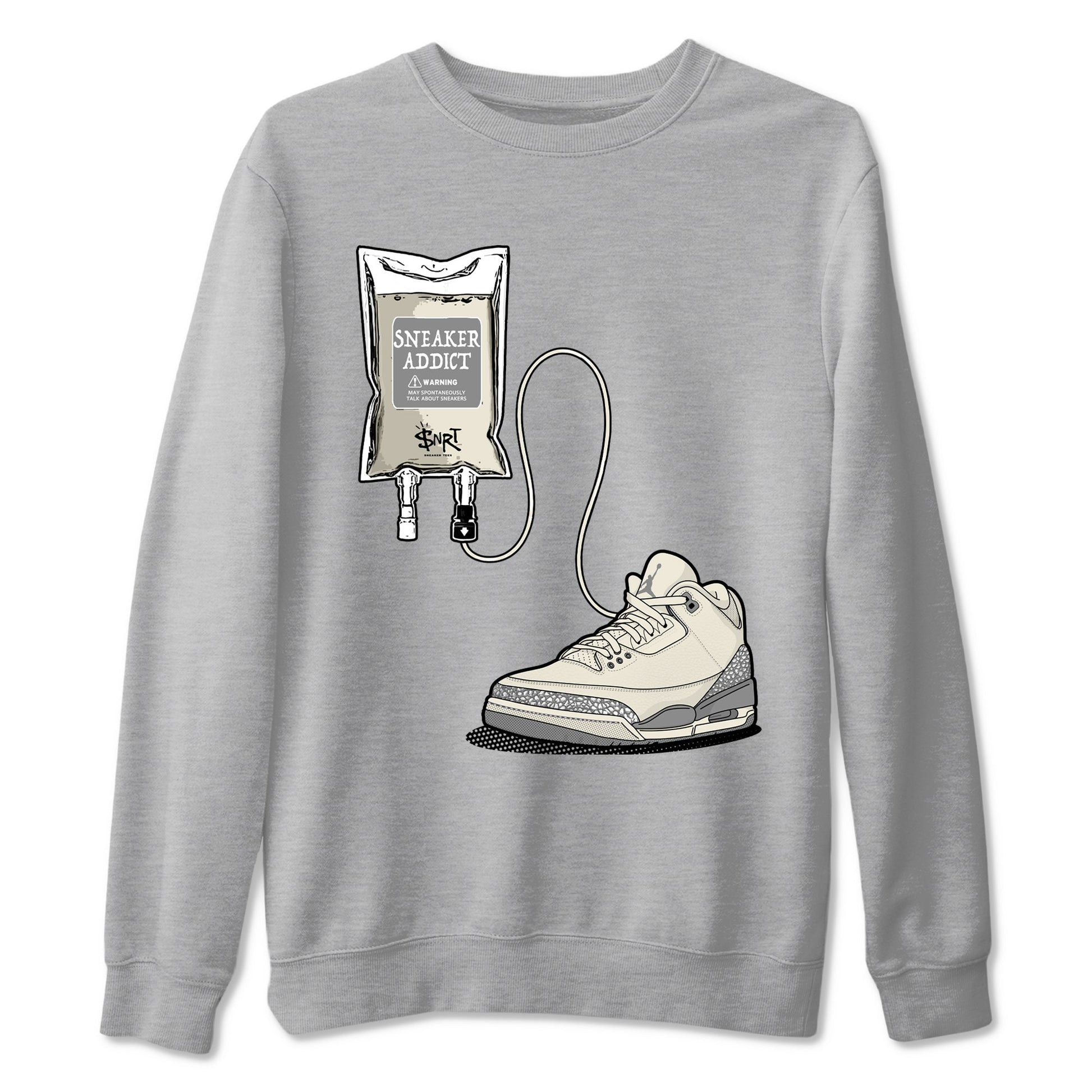 3s WMNS Sail and Cement Grey shirts to match jordans Sneaker Therapy graphic tees Air Jordan 3 Sail and Cement Grey match shoes to clothes SNRT Sneaker Tees unisex cotton Heather Grey 2 shirts