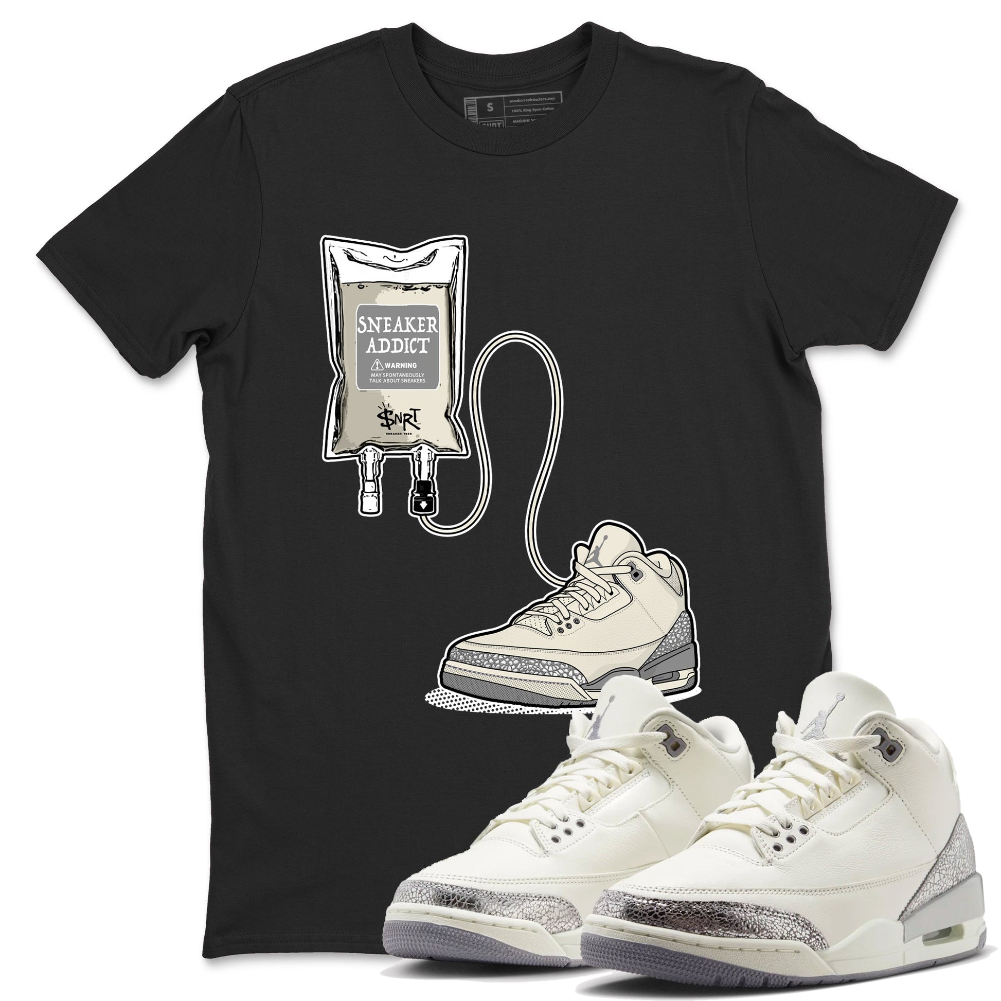 3s WMNS Sail and Cement Grey shirts to match jordans Sneaker Therapy graphic tees Air Jordan 3 Sail and Cement Grey match shoes to clothes SNRT Sneaker Tees unisex cotton Black 1 shirts