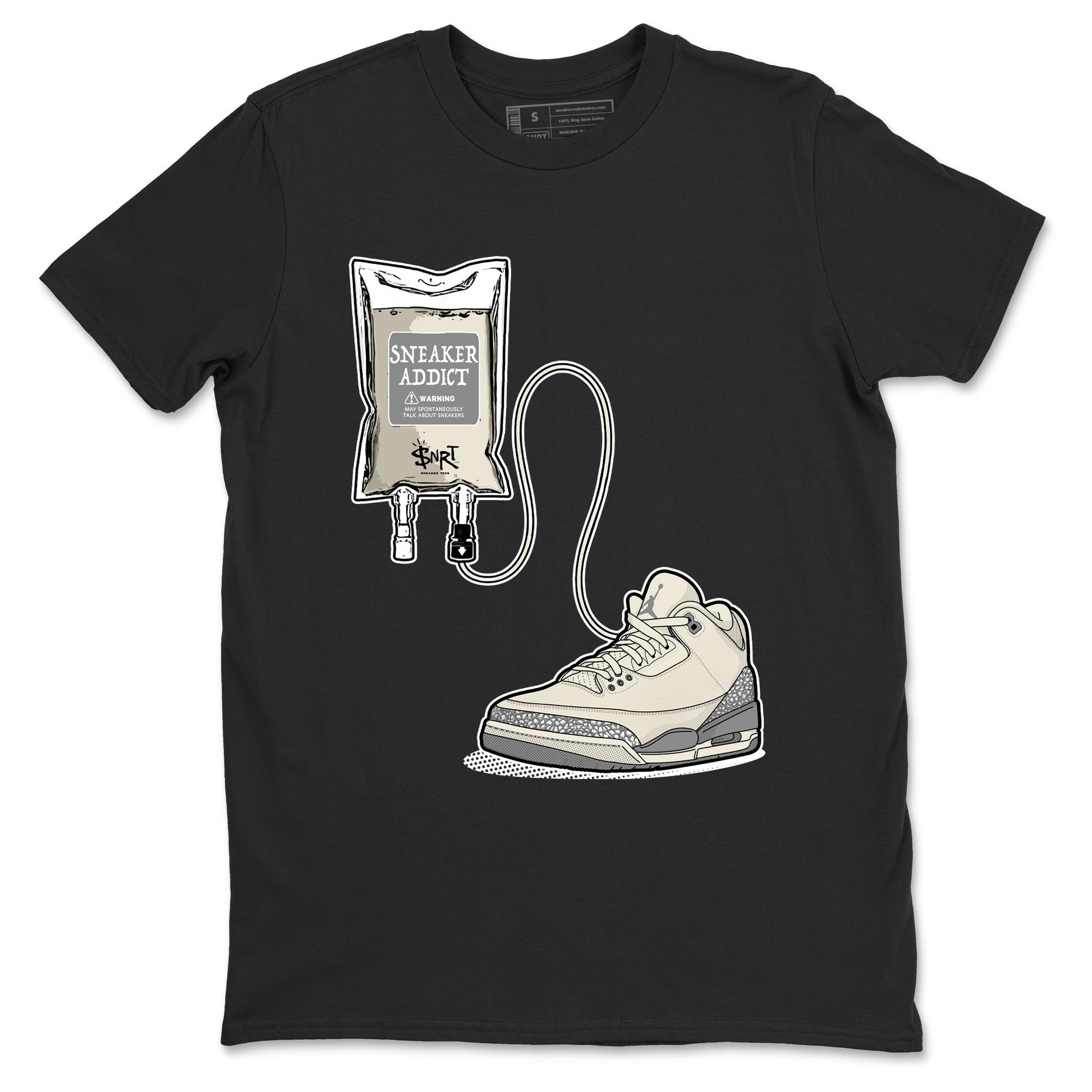 3s WMNS Sail and Cement Grey shirts to match jordans Sneaker Therapy graphic tees Air Jordan 3 Sail and Cement Grey match shoes to clothes SNRT Sneaker Tees unisex cotton Black 2 shirts