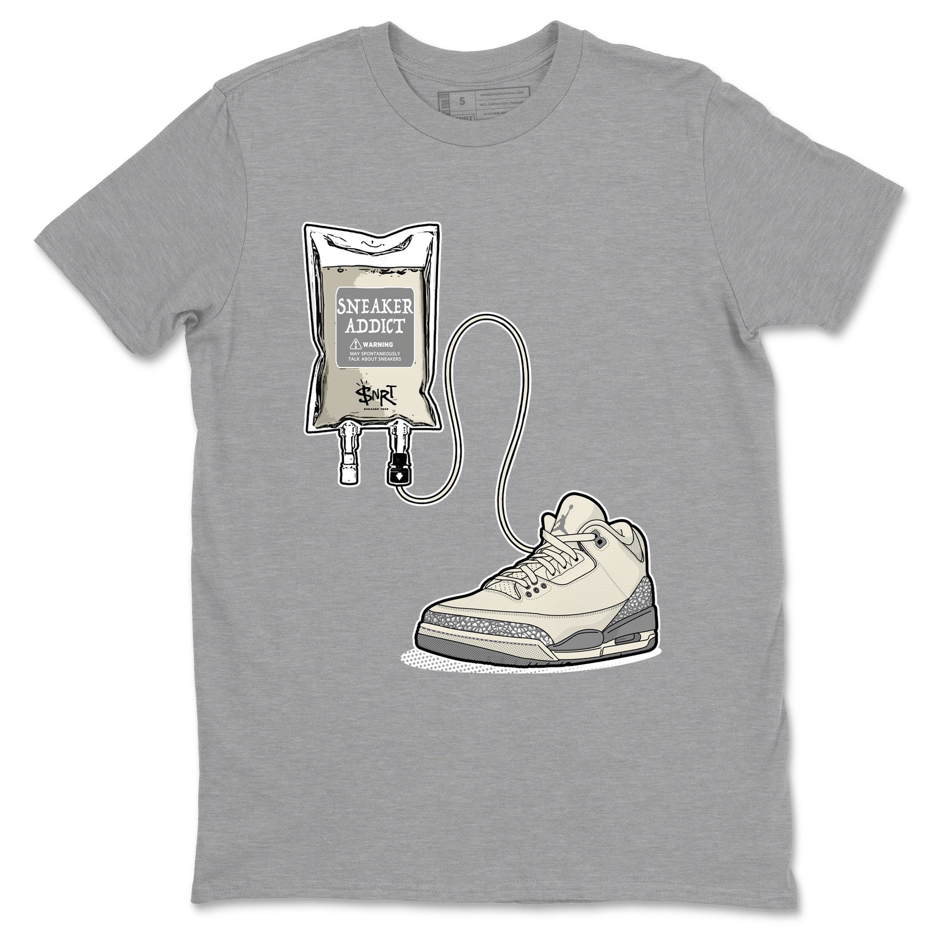3s WMNS Sail and Cement Grey shirts to match jordans Sneaker Therapy graphic tees Air Jordan 3 Sail and Cement Grey match shoes to clothes SNRT Sneaker Tees unisex cotton Heather Grey 2 shirts
