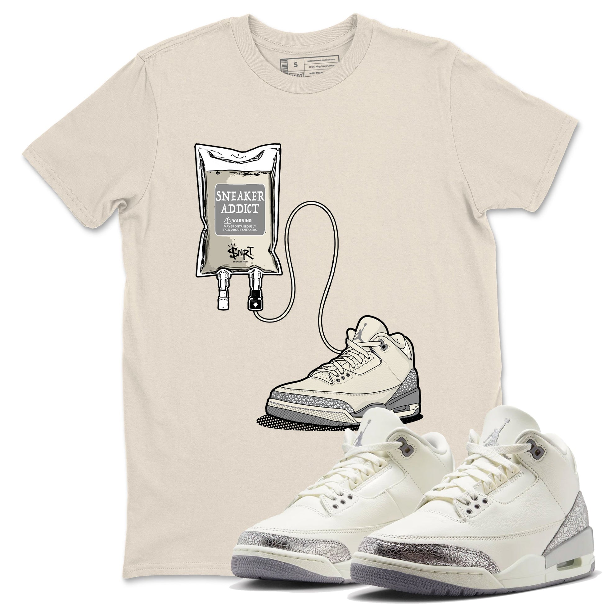 3s WMNS Sail and Cement Grey shirts to match jordans Sneaker Therapy graphic tees Air Jordan 3 Sail and Cement Grey match shoes to clothes SNRT Sneaker Tees unisex cotton Natural 1 shirts