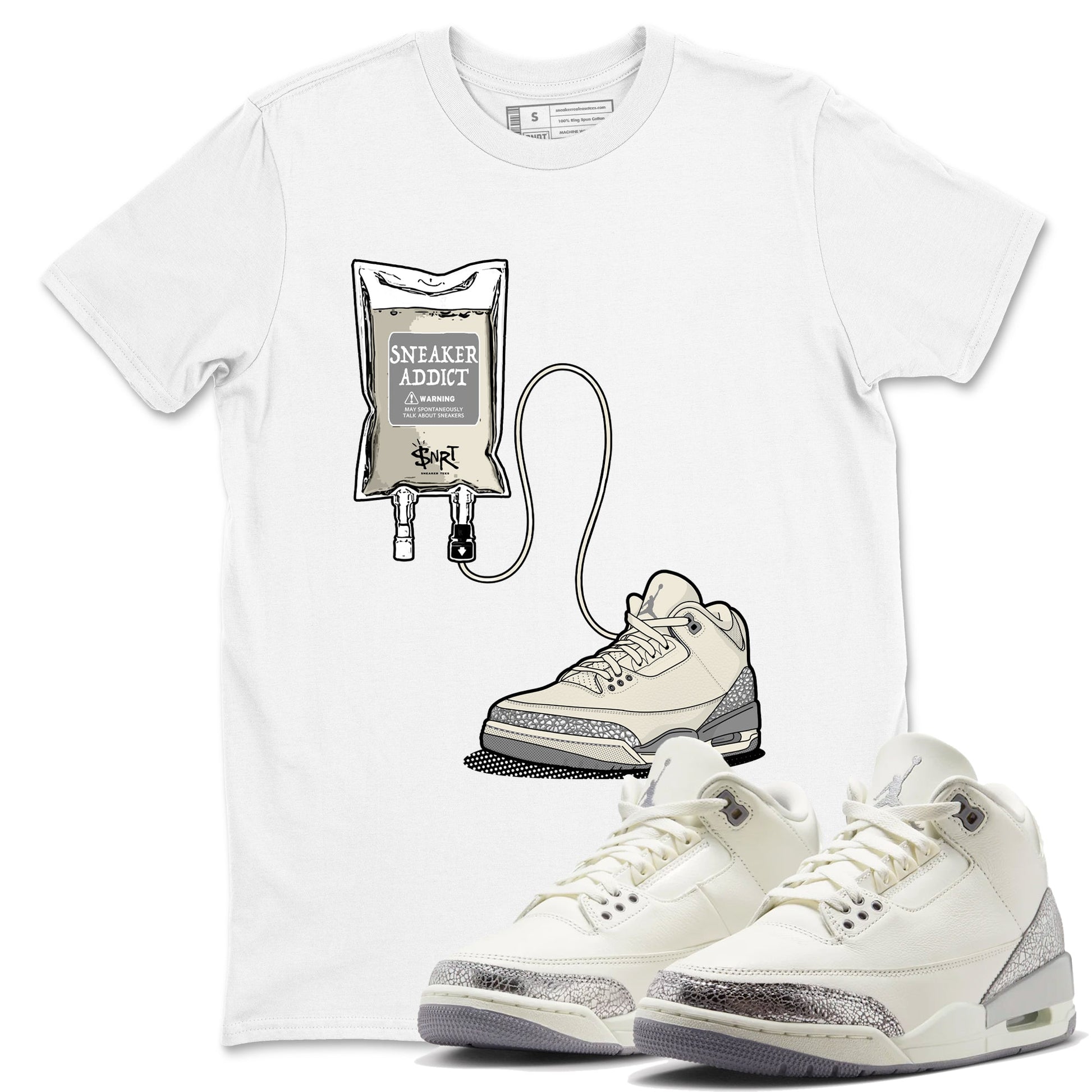 3s WMNS Sail and Cement Grey shirts to match jordans Sneaker Therapy graphic tees Air Jordan 3 Sail and Cement Grey match shoes to clothes SNRT Sneaker Tees unisex cotton White 1 shirts