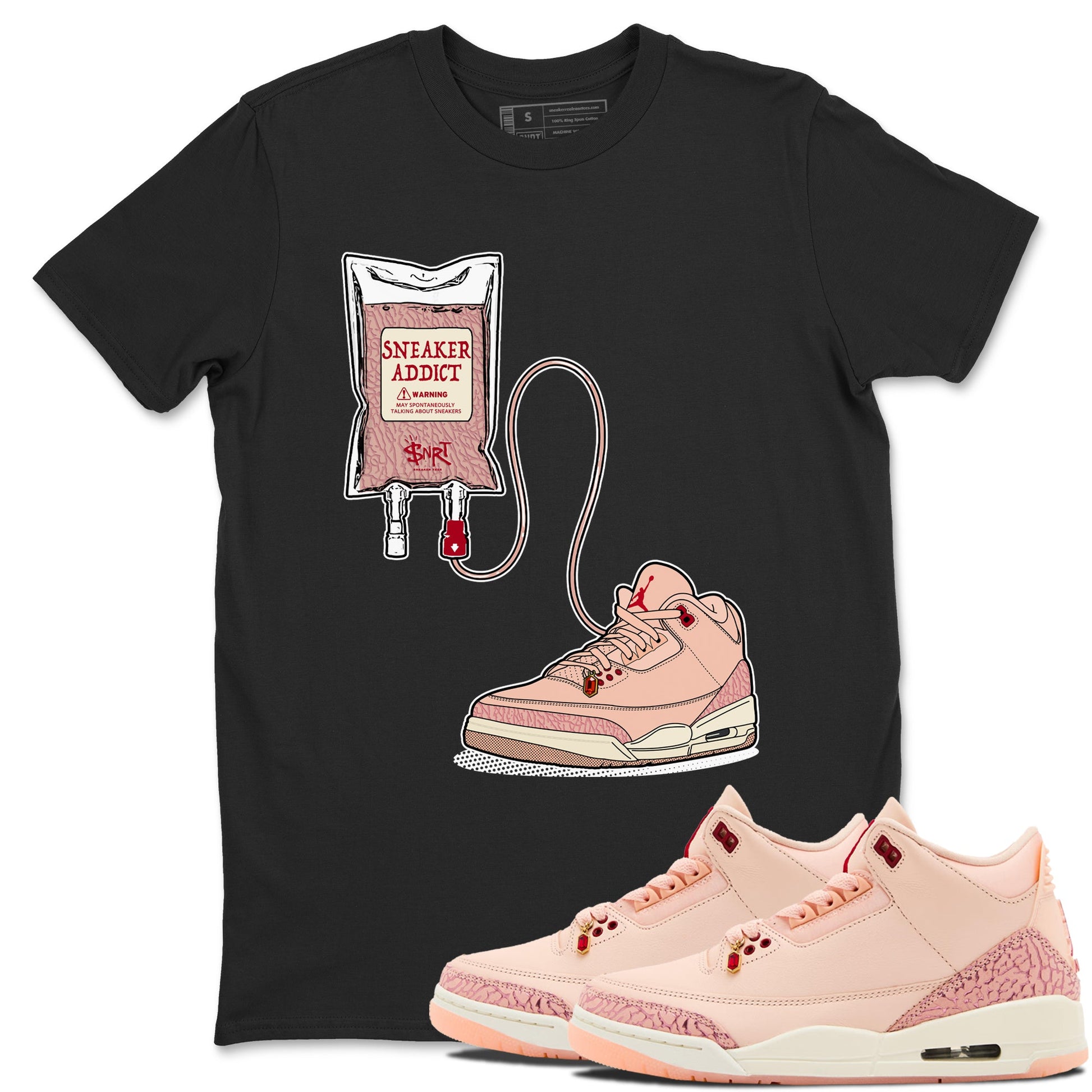 3s Valentines Day tee to match jordans Sneaker Therapy sneaker match tees Air Jordan 3 "Treat Yourself" Washed Coral special Valentine's Day Gift SNRT Sneaker Tees Graphic Tee Black 1 shirts