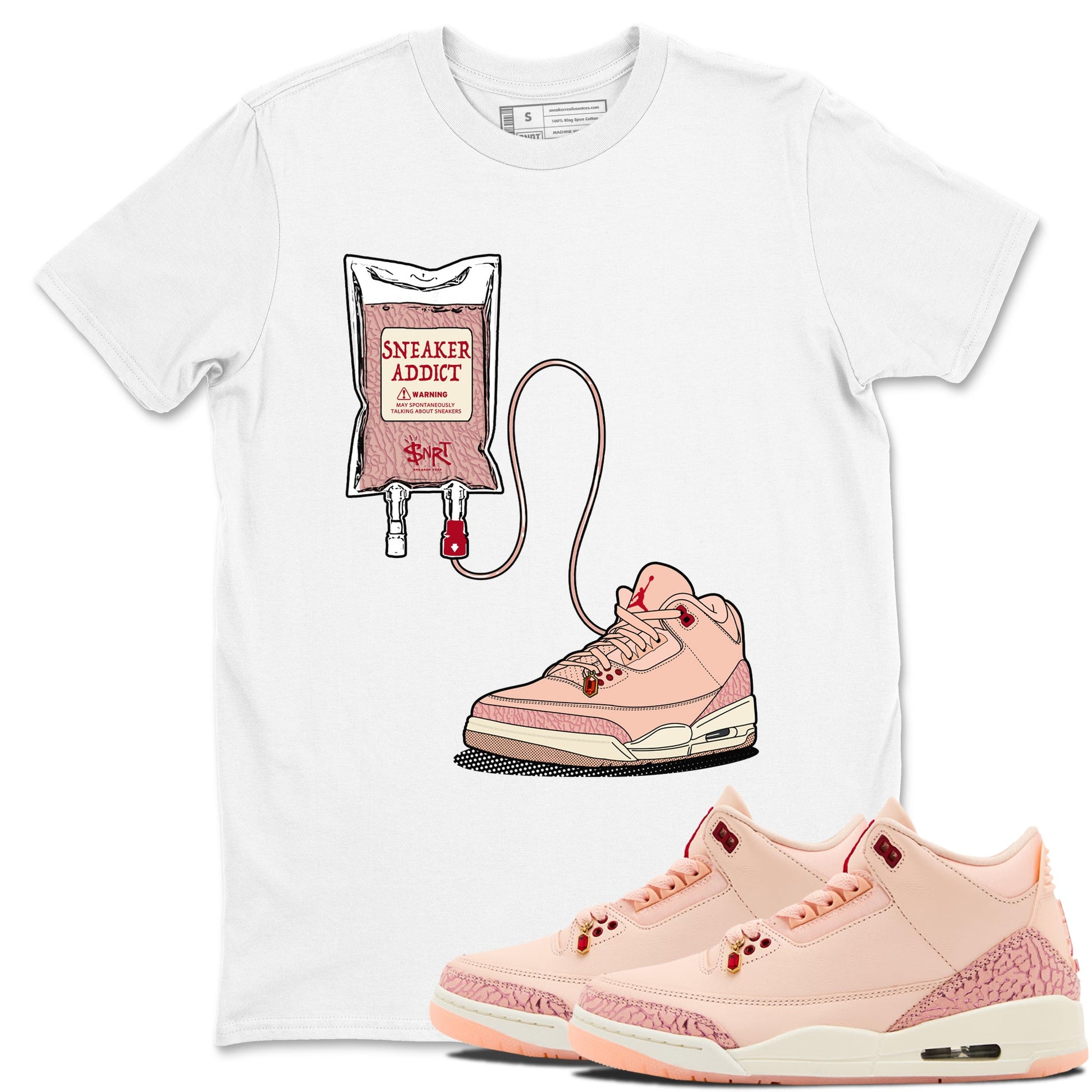 3s Valentines Day tee to match jordans Sneaker Therapy sneaker match tees Air Jordan 3 "Treat Yourself" Washed Coral special Valentine's Day Gift SNRT Sneaker Tees Graphic Tee White 1 shirts