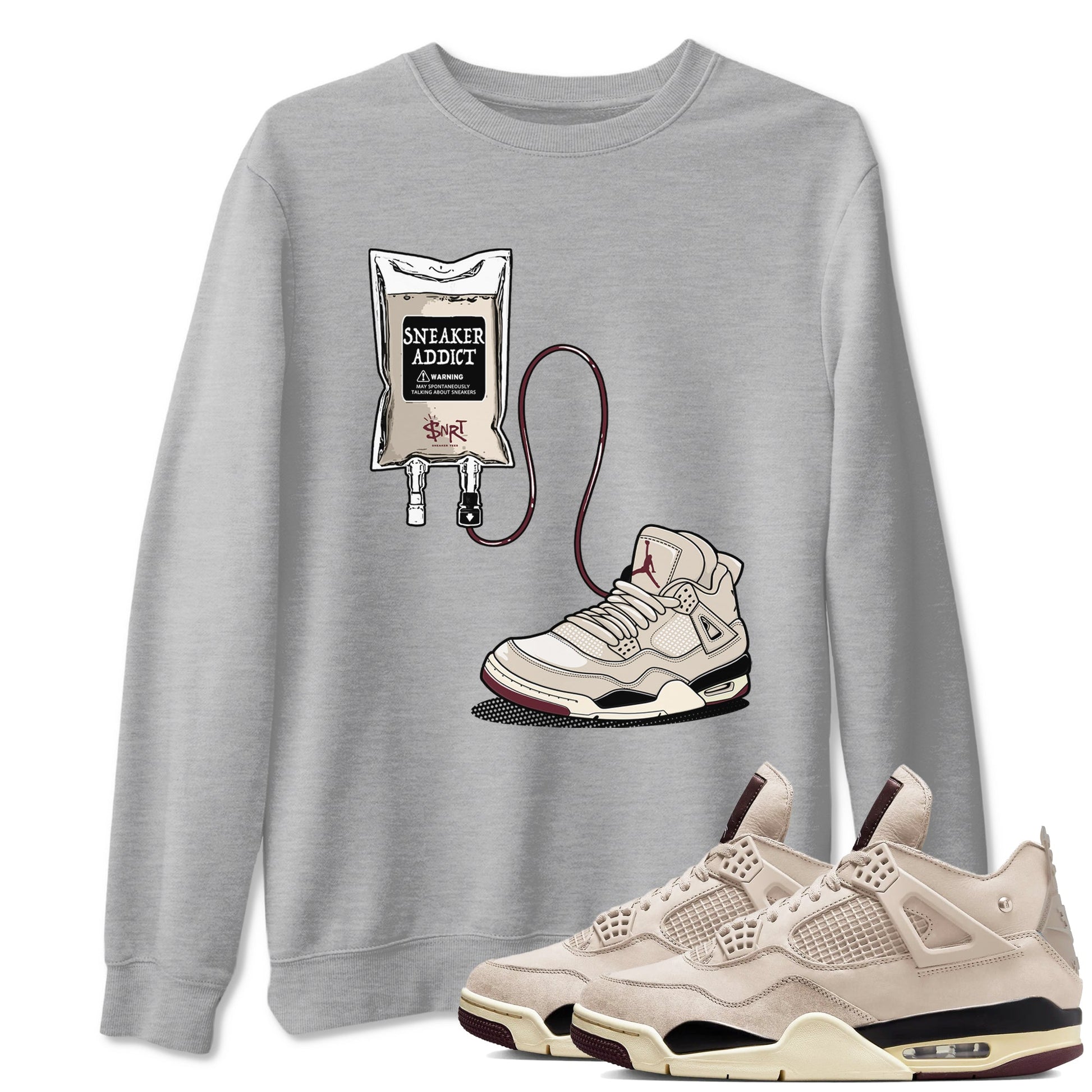 4s A Ma Maniere x Fossil Stone shirts to match jordans Sneaker Therapy sneaker match tees Air Jordan 4 A Ma Maniere x Fossil Stone SNRT Sneaker Release Tees unisex cotton Heather Grey 1 crew neck shirts
