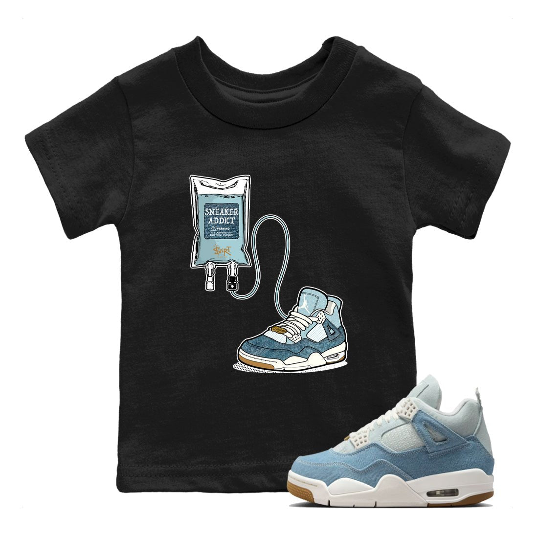 Sneaker match tees – Sneaker Tees To Match 4s Worn Blue Air Jordan 4 Denim Shoes – Sneaker Therapy Kids T-Shirt Black 1