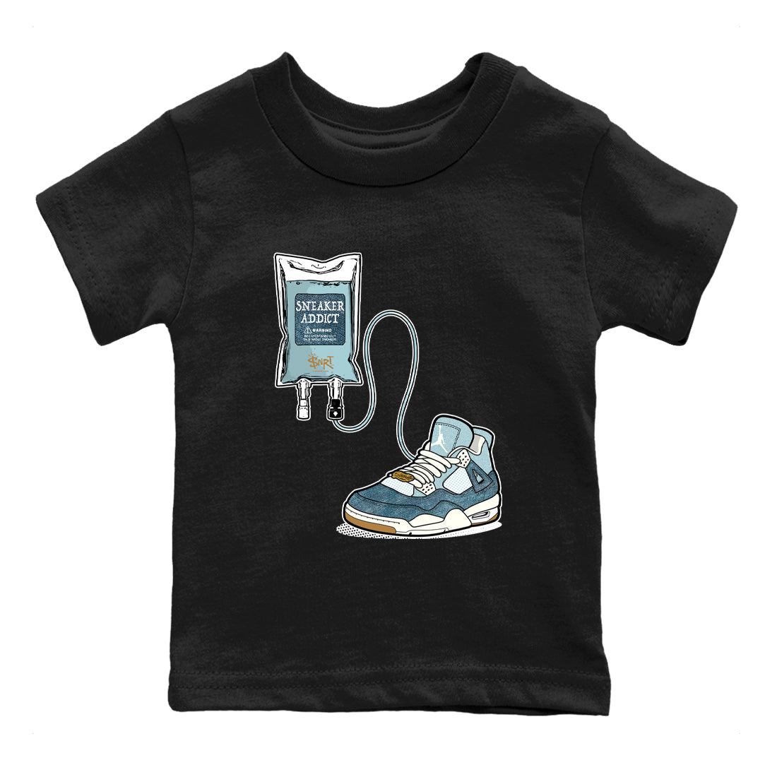 Sneaker match tees – Sneaker Tees To Match 4s Worn Blue Air Jordan 4 Denim Shoes – Sneaker Therapy Kids T-Shirt Black 2