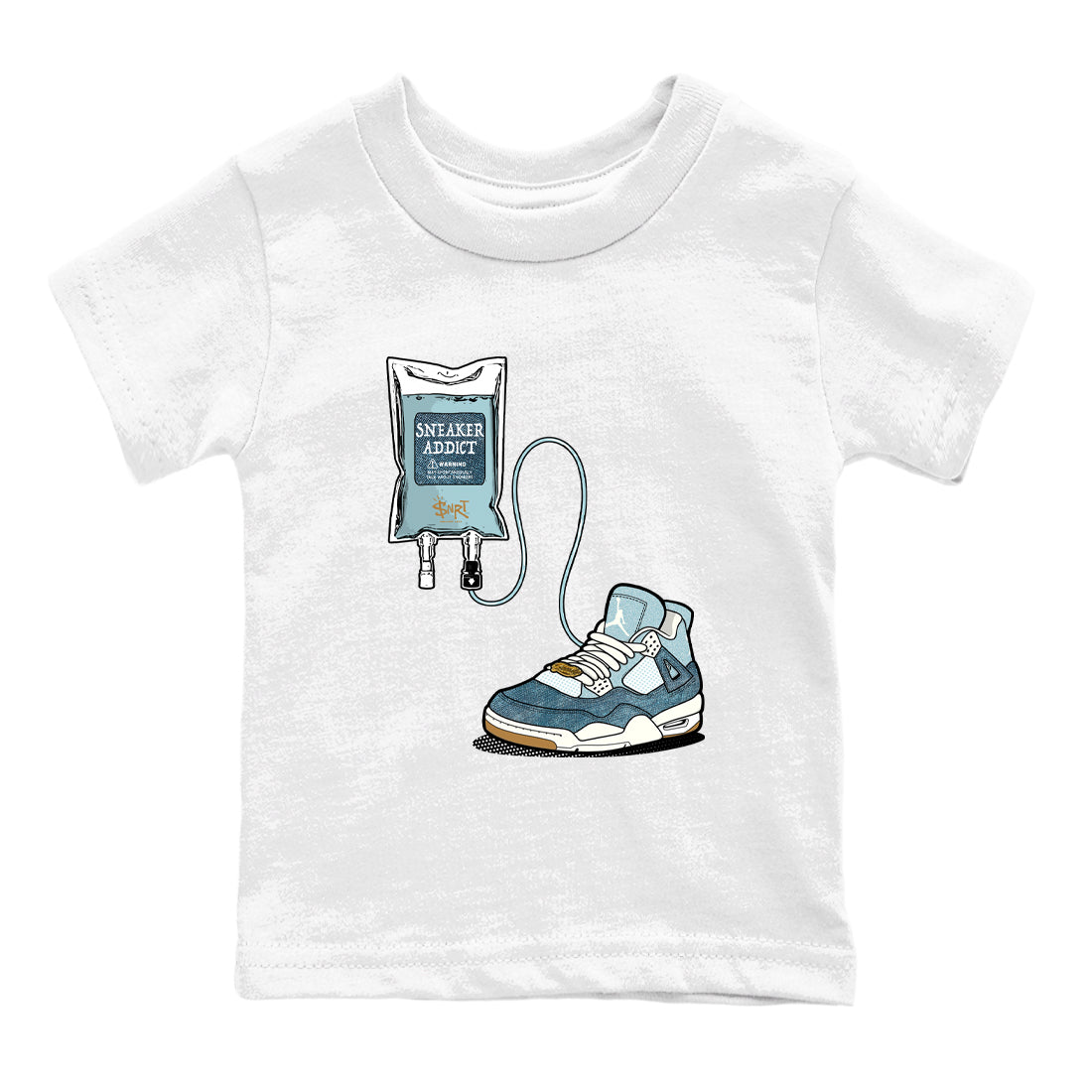 Sneaker match tees – Sneaker Tees To Match 4s Worn Blue Air Jordan 4 Denim Shoes – Sneaker Therapy Kids T-Shirt White 2