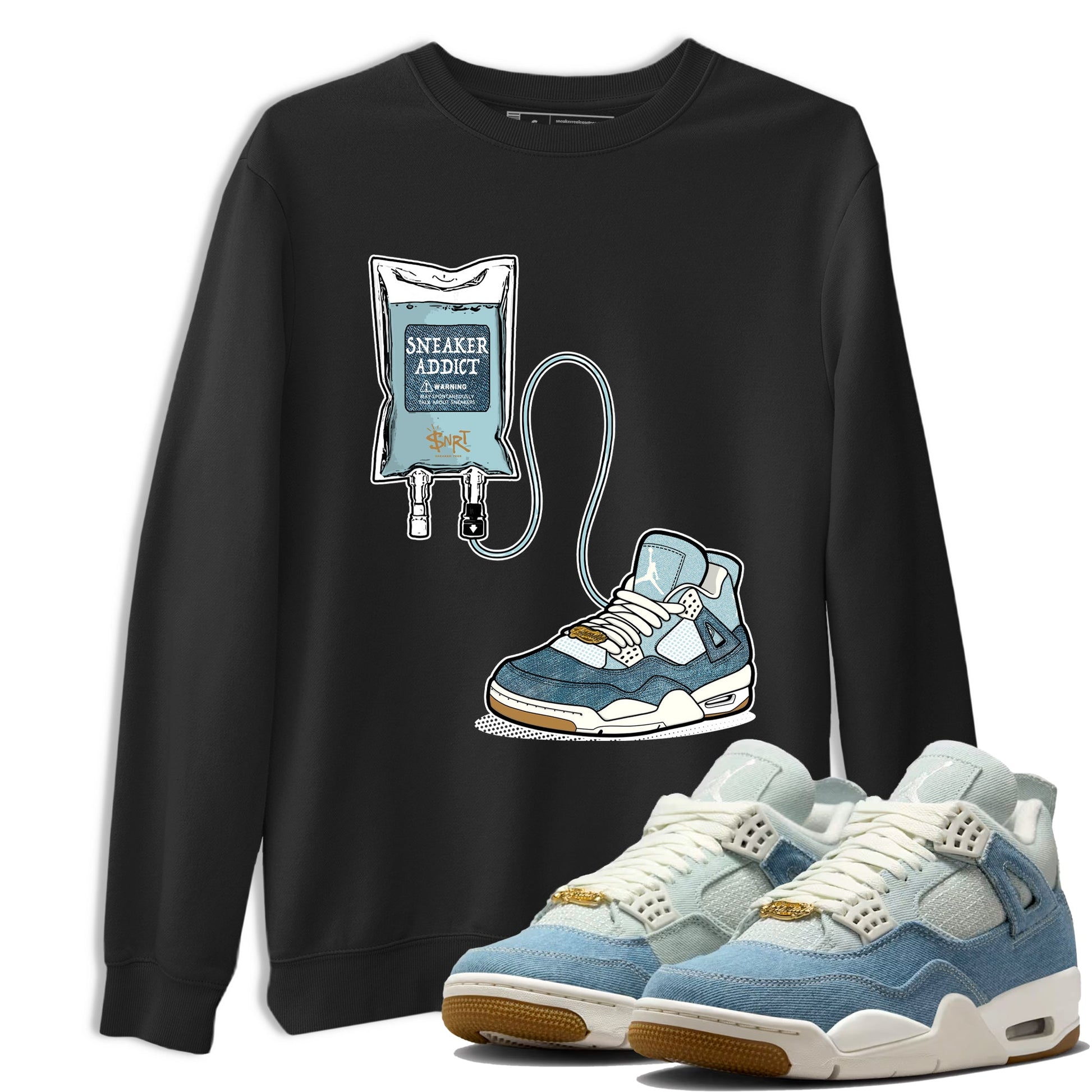 Sneaker match tees – Sneaker Tees To Match 4s Worn Blue Air Jordan 4 Denim Shoes – Sneaker Therapy Tee Black 1