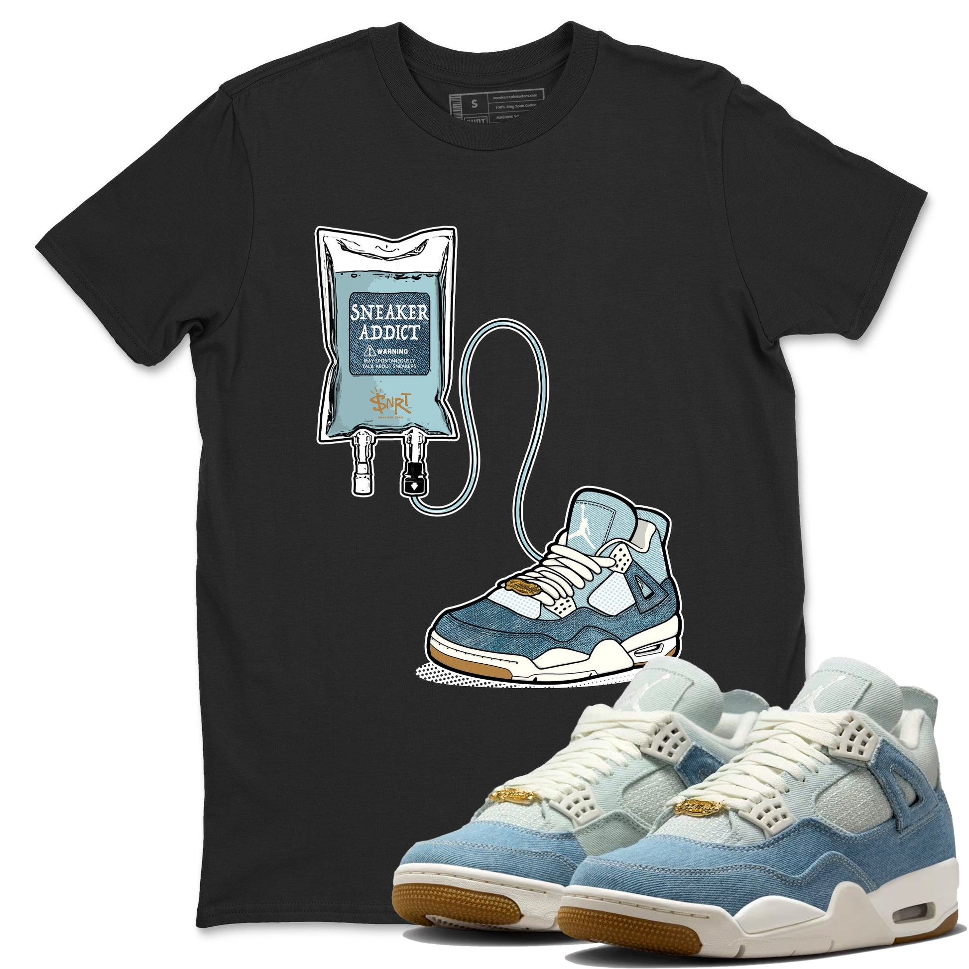 Sneaker match tees – Sneaker Tees To Match 4s Worn Blue Air Jordan 4 Denim Shoes – Sneaker Therapy Tee Black 1