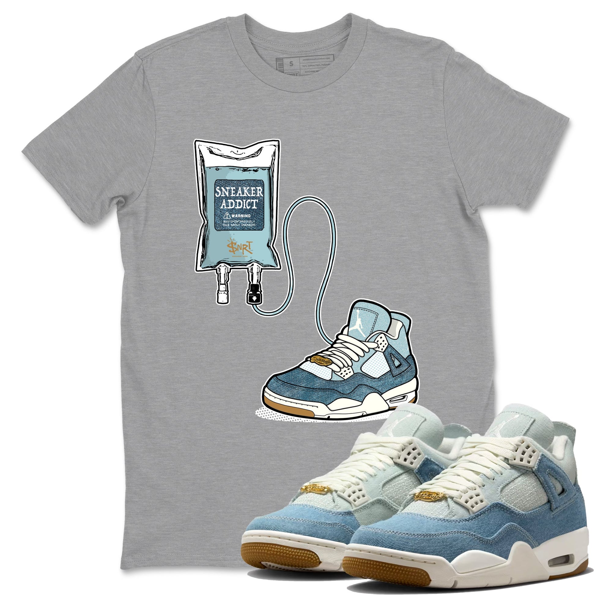 Sneaker match tees – Sneaker Tees To Match 4s Worn Blue Air Jordan 4 Denim Shoes – Sneaker Therapy Tee Heather Grey 1