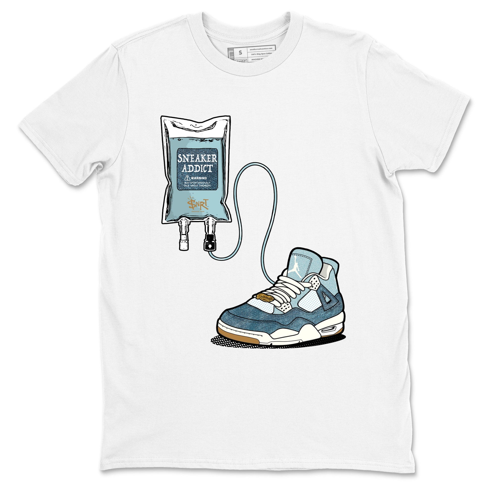 Sneaker match tees – Sneaker Tees To Match 4s Worn Blue Air Jordan 4 Denim Shoes – Sneaker Therapy Tee White 2