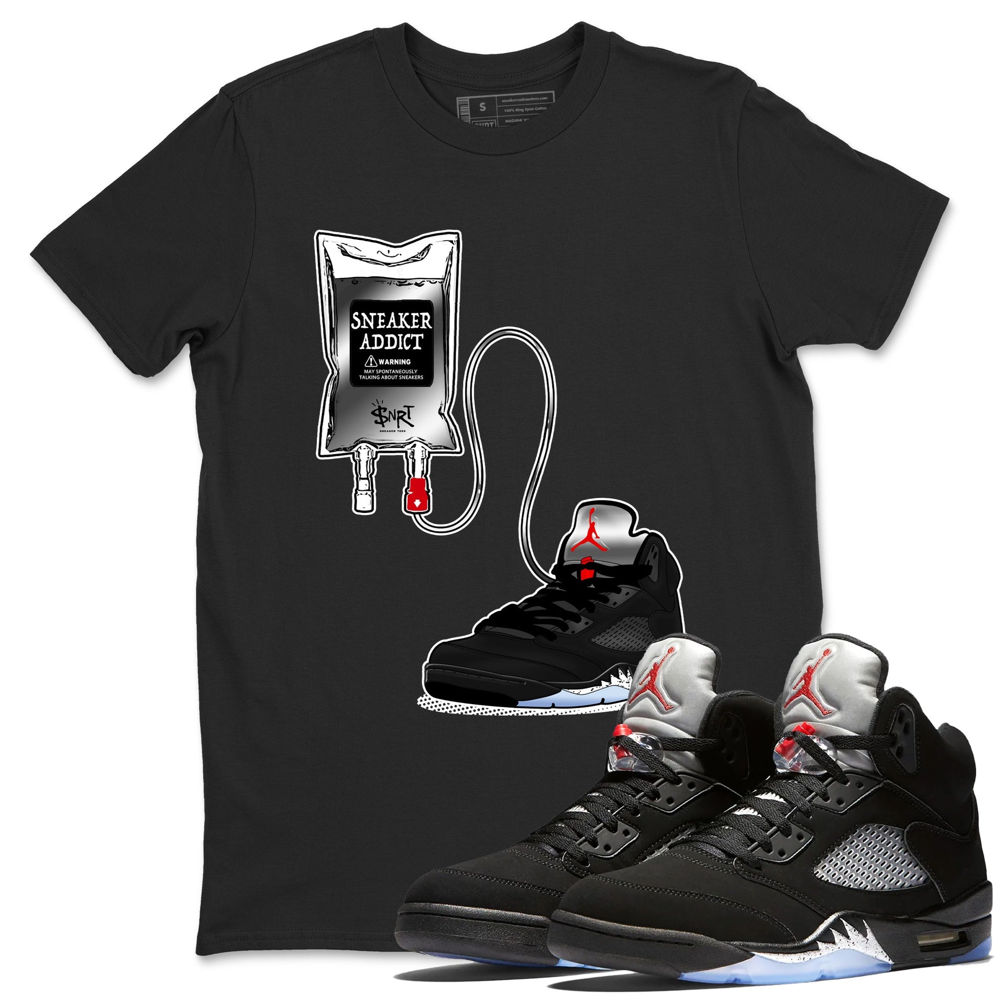 5s Black Metallic Reimagined shirts to match jordans Sneaker Therapy best t shirts to wear with jordans AJ5 Retro OG Reimagined match shoes to clothes SNRT Sneaker Tees unisex cotton Black 1 shirts