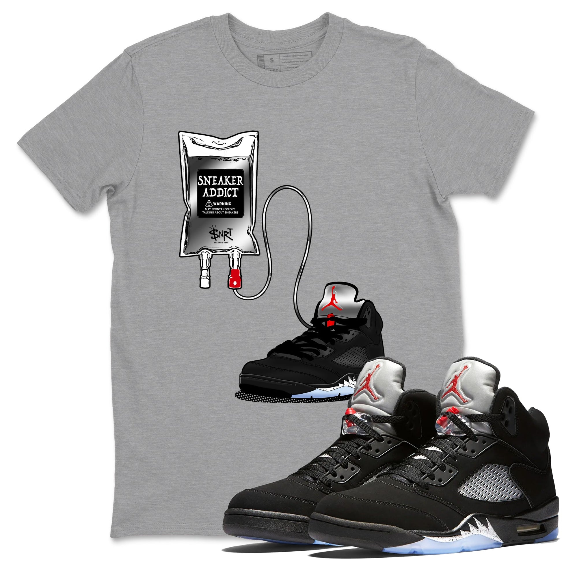 5s Black Metallic Reimagined shirts to match jordans Sneaker Therapy best t shirts to wear with jordans AJ5 Retro OG Reimagined match shoes to clothes SNRT Sneaker Tees unisex cotton Heather Grey 1 shirts